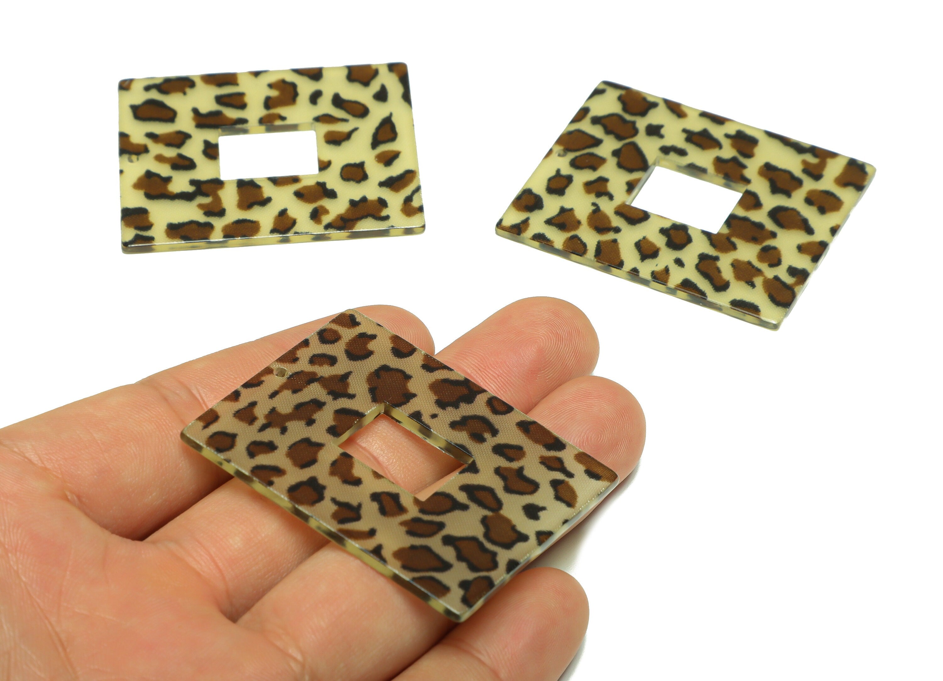 Acrylic Rectangle Charm - Leopard print Pendant - Acrylic Earring Charm - Jewelry Making - Code: A128 - 48.65x39.48x2.35mm - AC2614-A128 - DOMEDBAZAAR