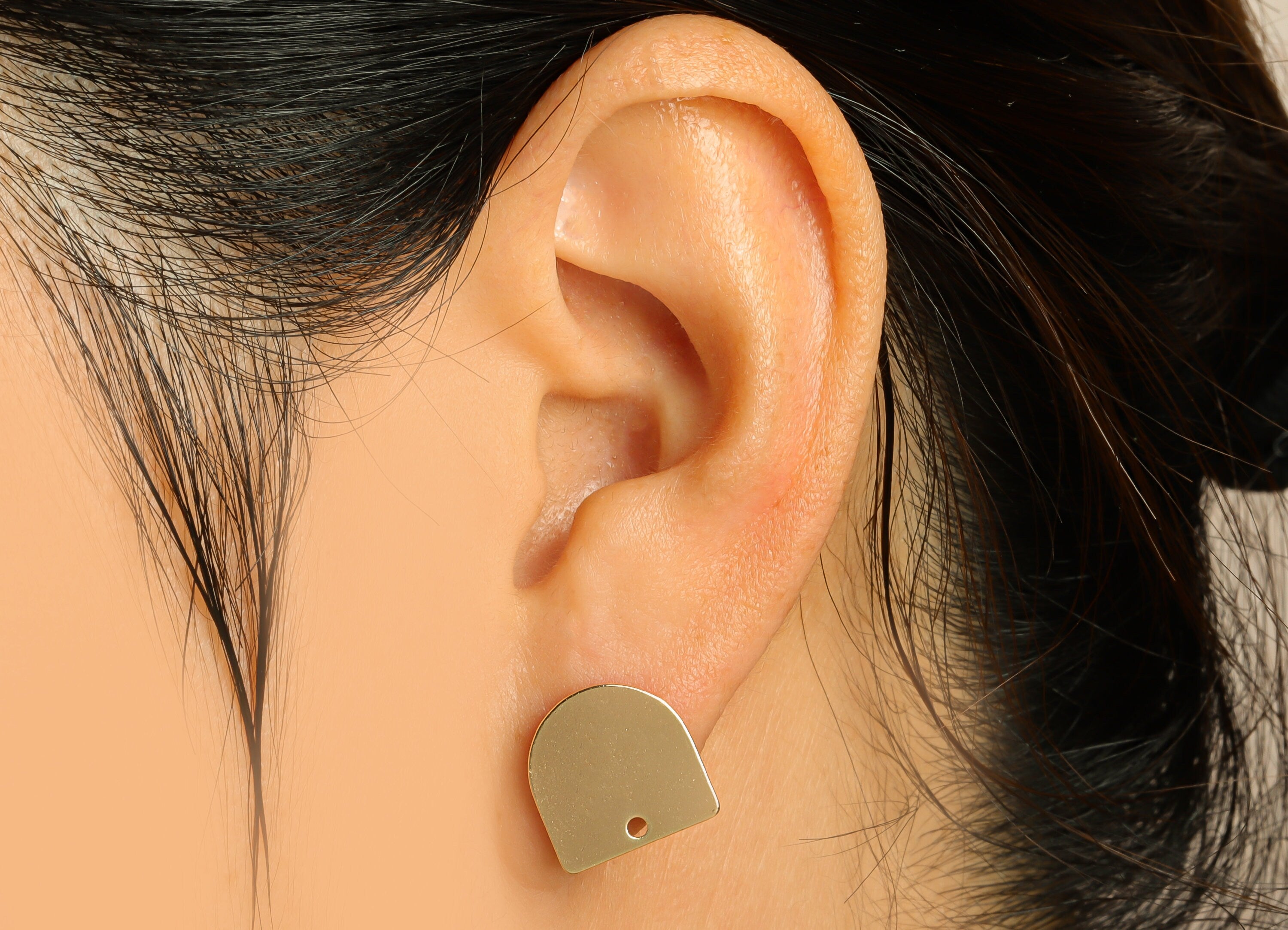 Brass Domed Stud Earring - Gold Domed Earring Post With Hole - 316 Stainless Steel - Half Oval Post- 18K Real Gold Plated-13x13x1mm -RGP6710 - DOMEDBAZAAR