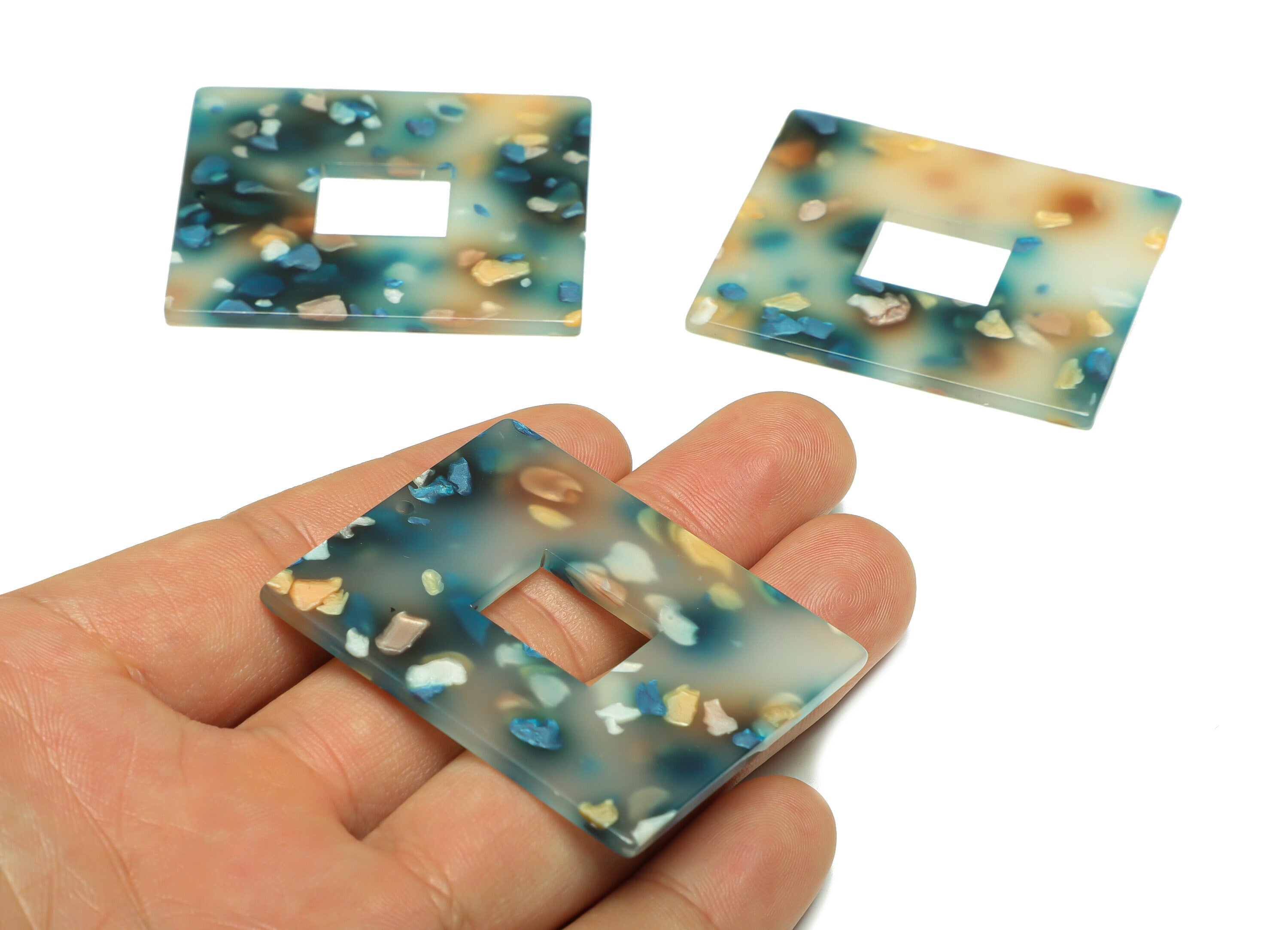 Acrylic Rectangle Charm - Acrylic Rainbow Pendant - Acrylic Earring Charm - Jewelry Making - Code:A600 - 49x39.89x2mm - AC2614-A600 - DOMEDBAZAAR