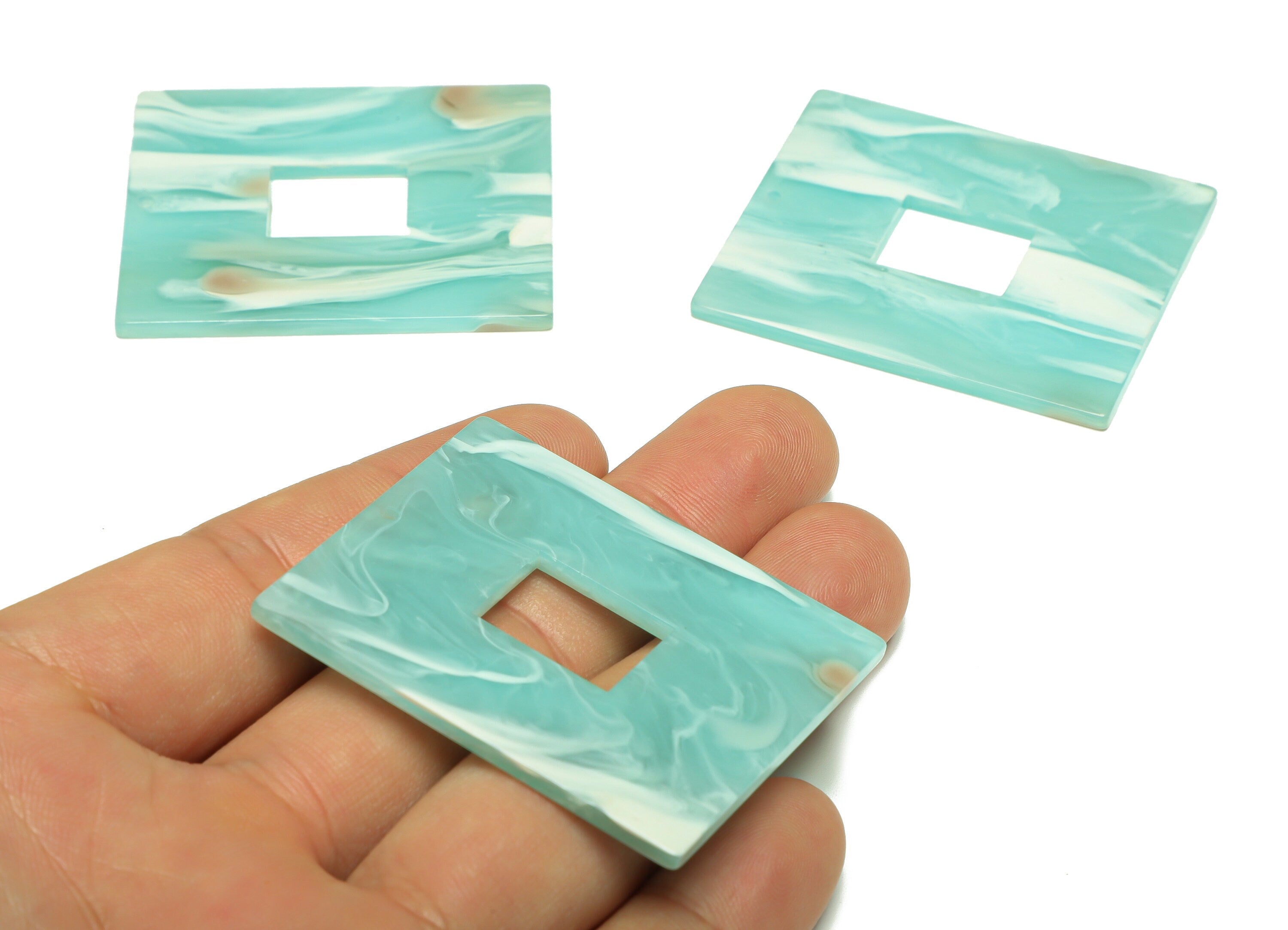 Acrylic Rectangle Charm - Acrylic Lake Blue Pendant - Acrylic Aqua Earring Charm - Jewelry Making - Code:A969 - 49x39.89x2mm - AC2614-A969 - DOMEDBAZAAR