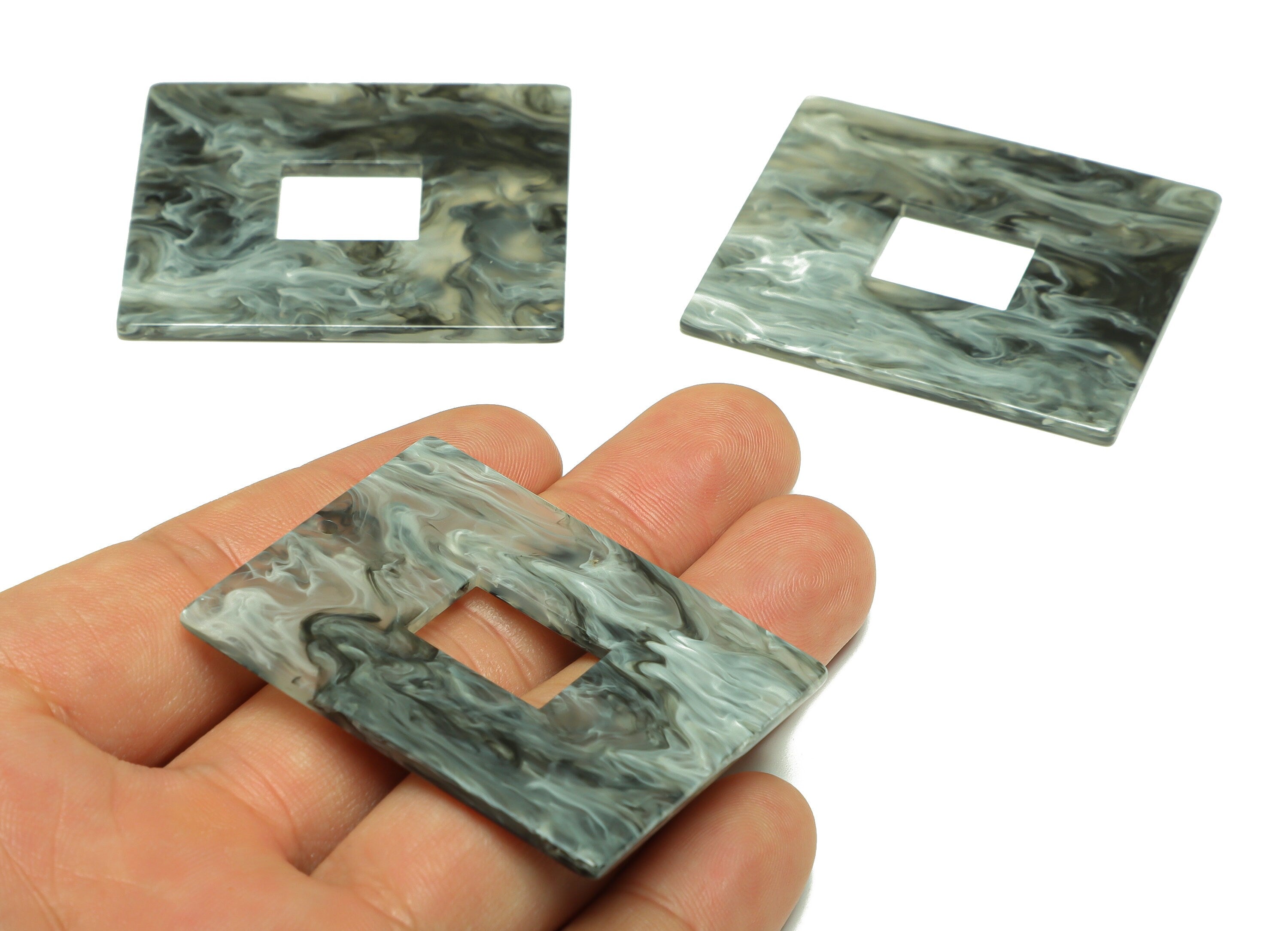 Acrylic Rectangle Charm - Acrylic Black White Pendant - Acrylic Earring Charm - Marbling Pattern - Code:A939 - 49x39.89x2mm - AC2614-A939 - DOMEDBAZAAR