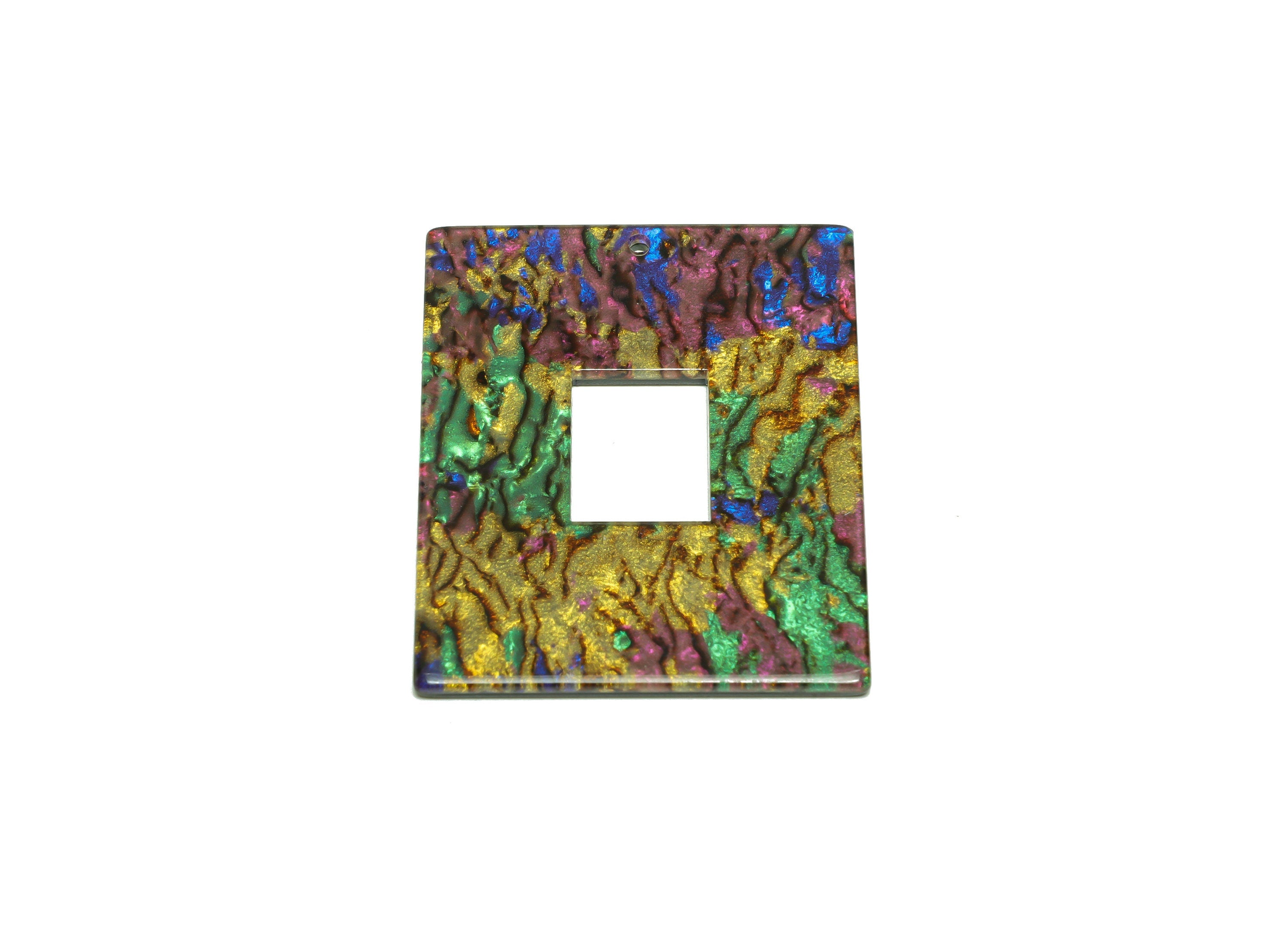 Acrylic Rectangle Charm - Acrylic Rainbow Pendant - Acrylic Earring Charm - Abalone Looking - Code:A652 - 49x39.89x2mm - AC2614-A652 - DOMEDBAZAAR