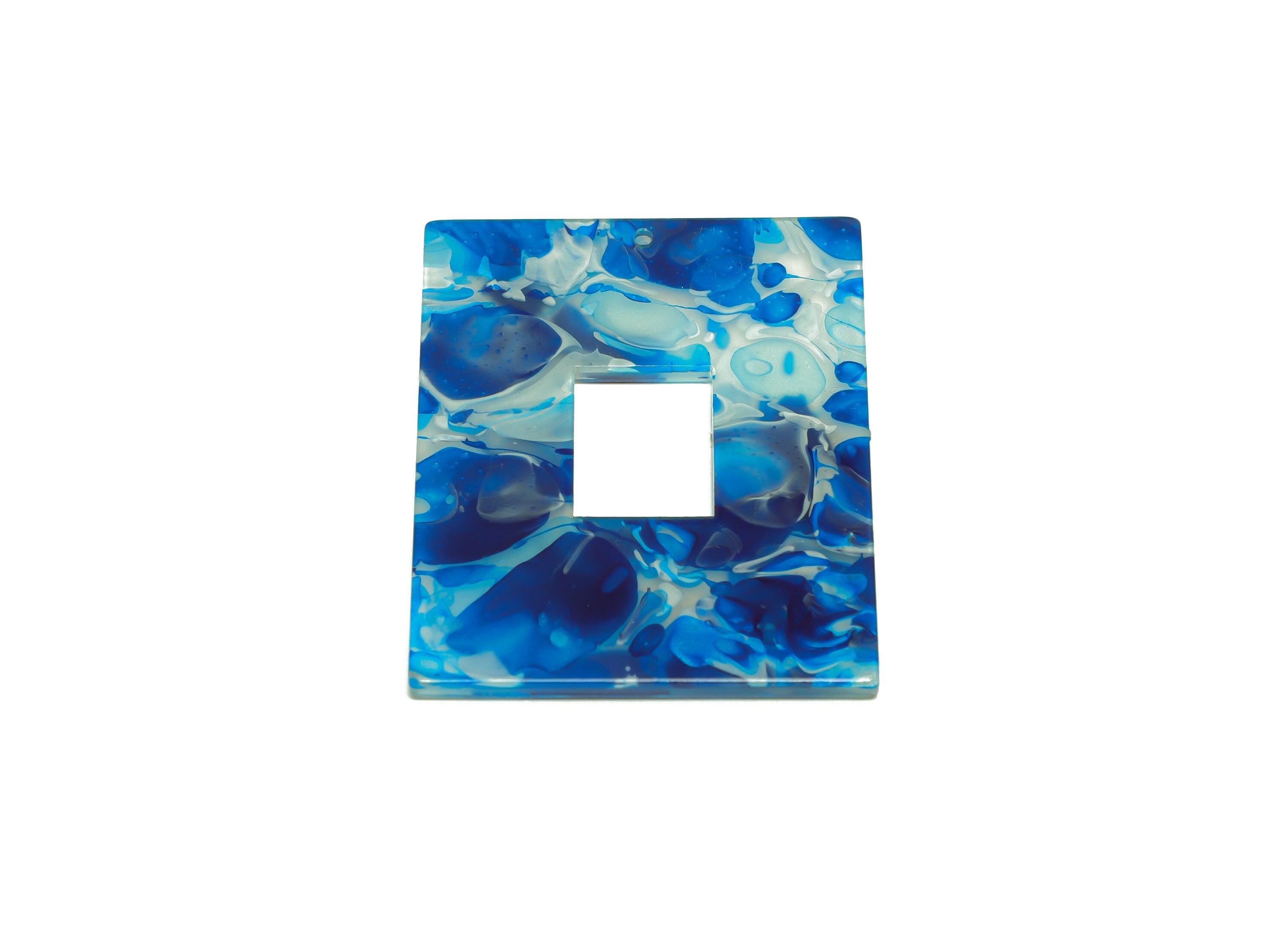 Acrylic Rectangle Charm - Acrylic Ocean Blue Pendant - Acrylic Earring Charm - Marbling Pattern - Code:A955 - 49x39.89x2mm - AC2614-A955 - DOMEDBAZAAR
