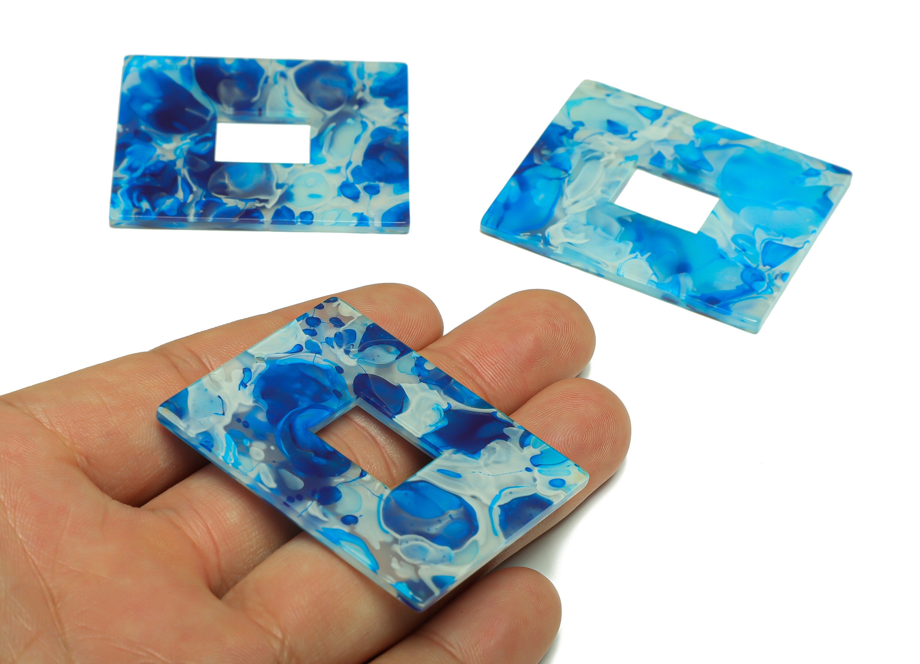 Acrylic Rectangle Charm - Acrylic Ocean Blue Pendant - Acrylic Earring Charm - Marbling Pattern - Code:A955 - 49x39.89x2mm - AC2614-A955 - DOMEDBAZAAR