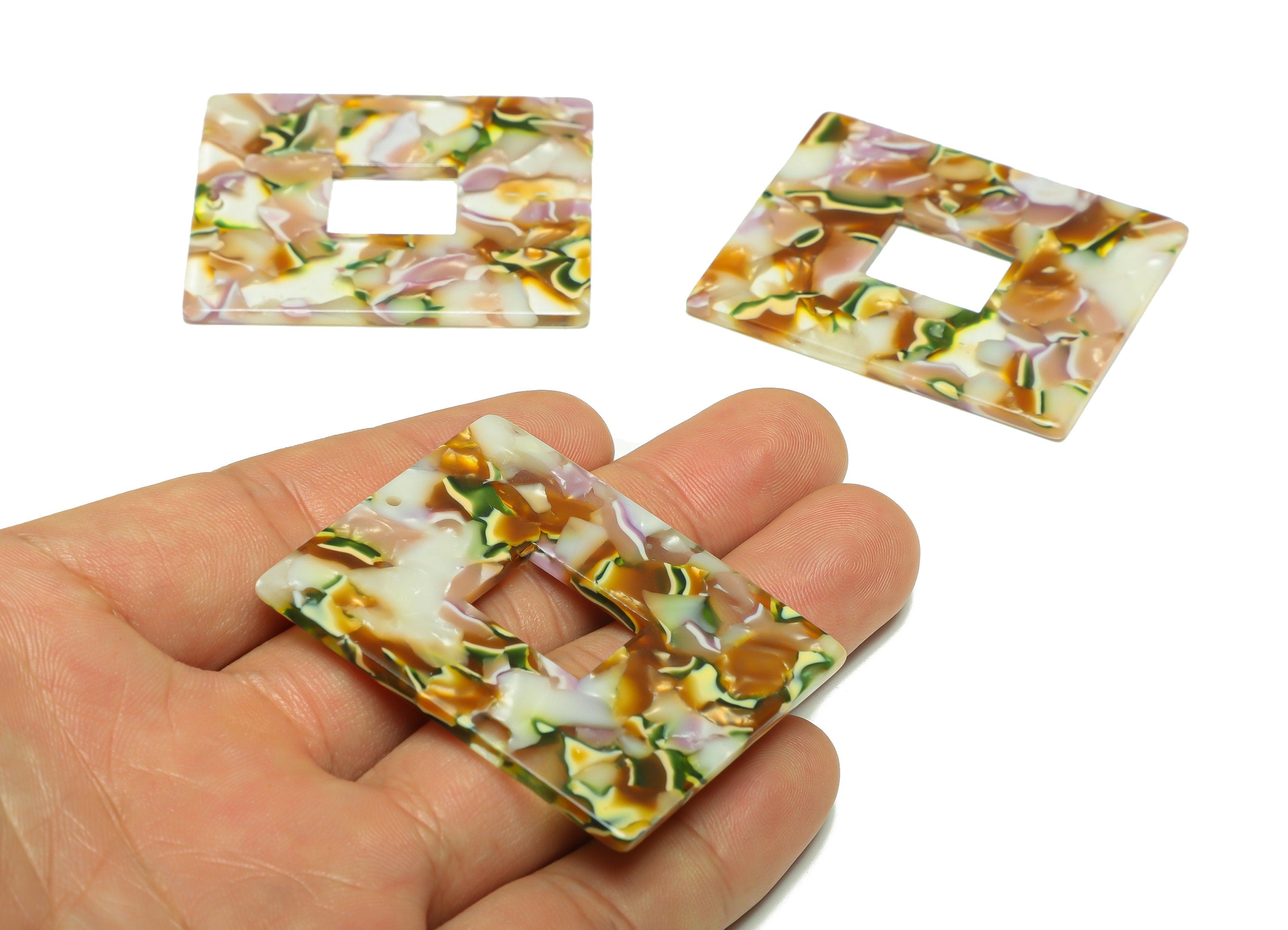 Acetate Rectangle Charm - Acetate Big Rectangle Pendant - Acetate Zebra Print Earring Charm - Code:A537 - 49x39.89x2mm - AC2614-A537 - DOMEDBAZAAR