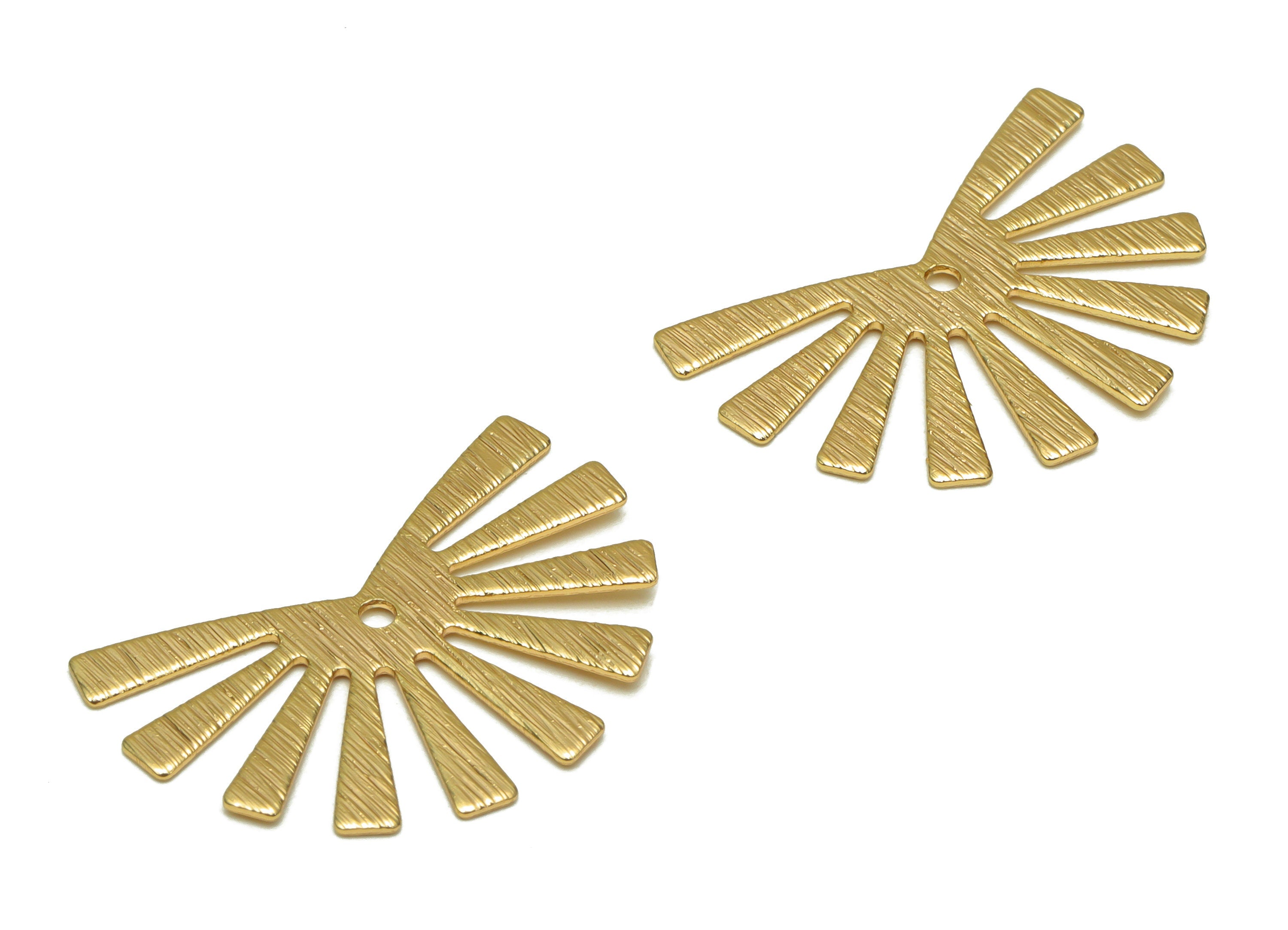 Brass Sun Earring Charms - Brass Textured Rising Sun Pendant - Earring Findings - 18K Real Gold Plated - 24.9x16.64x0.7mm - RGP6712 - DOMEDBAZAAR