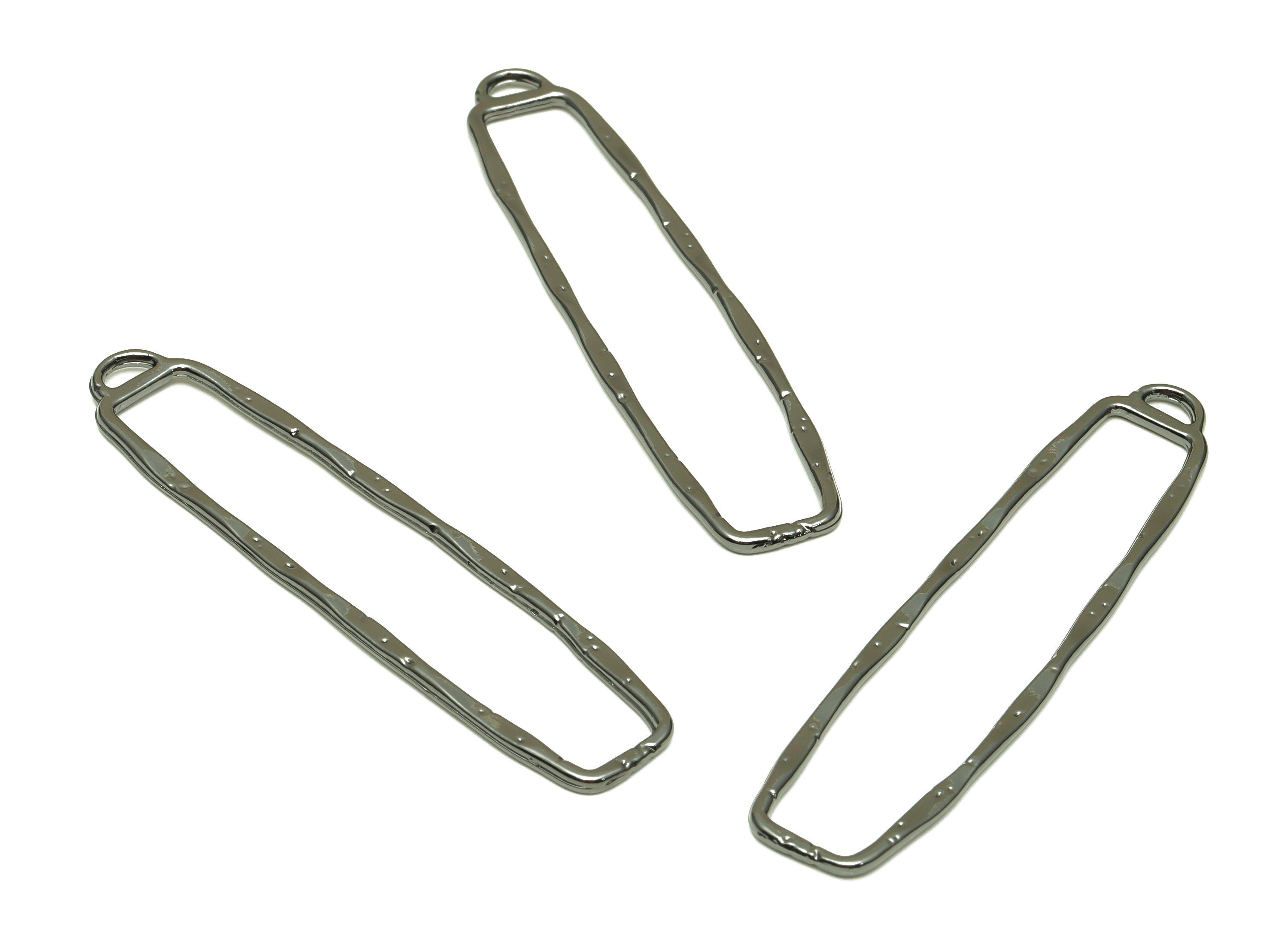 Alloy Rectangle Earring Charms - Gunmetal Textured Rectangle Pendant - Gunmetal plating - Jewelry Supplies - 60.57x14.42x1.86mm - ZZ1741GM - DOMEDBAZAAR