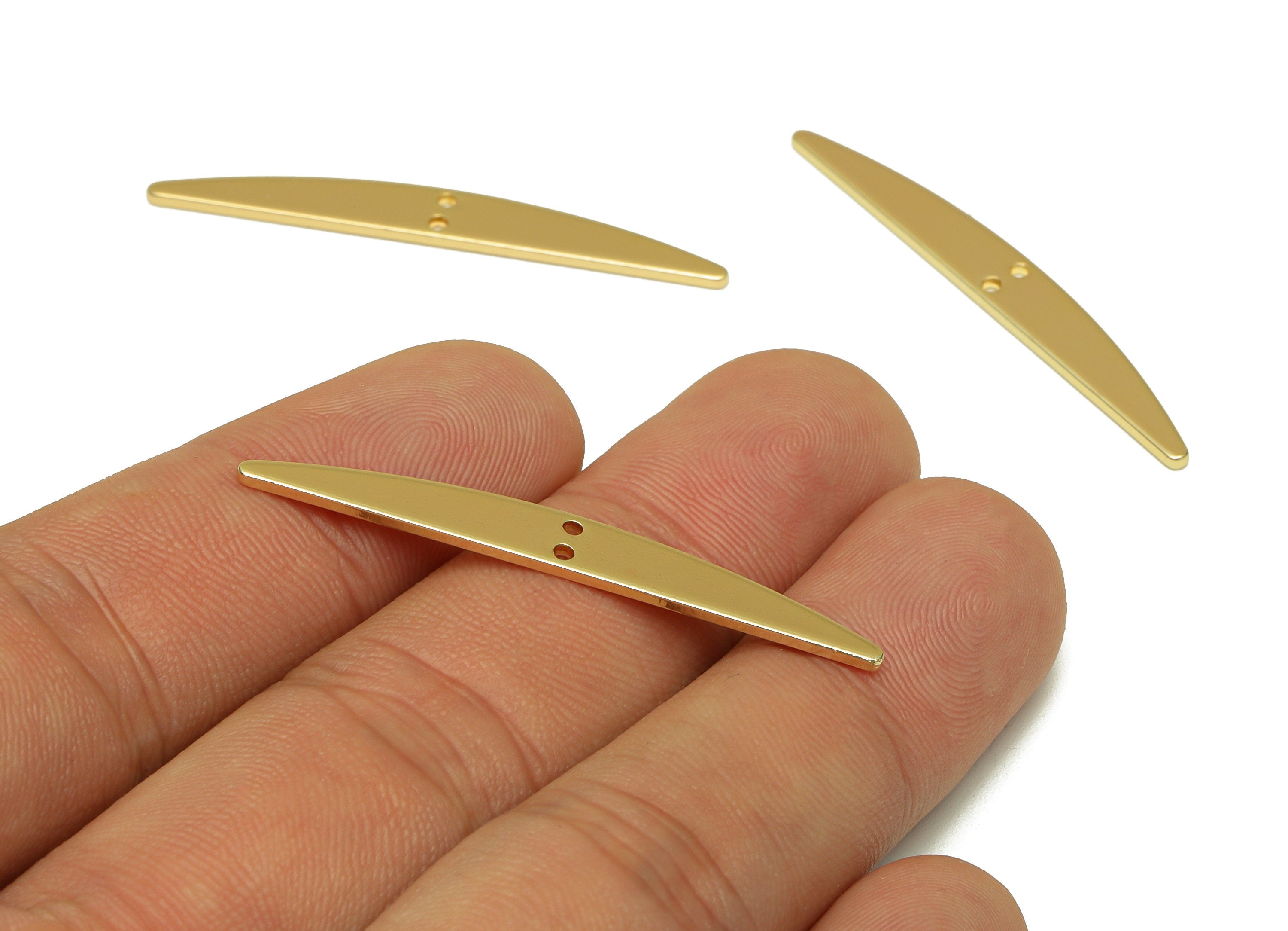 Brass Arc Bar Charms - Arc Bar D Connector with 2 Holes - Brass Connector - Jewelry Supplies- 18K Real Gold Plated - 43x5x1mm - RGP6711 - DOMEDBAZAAR