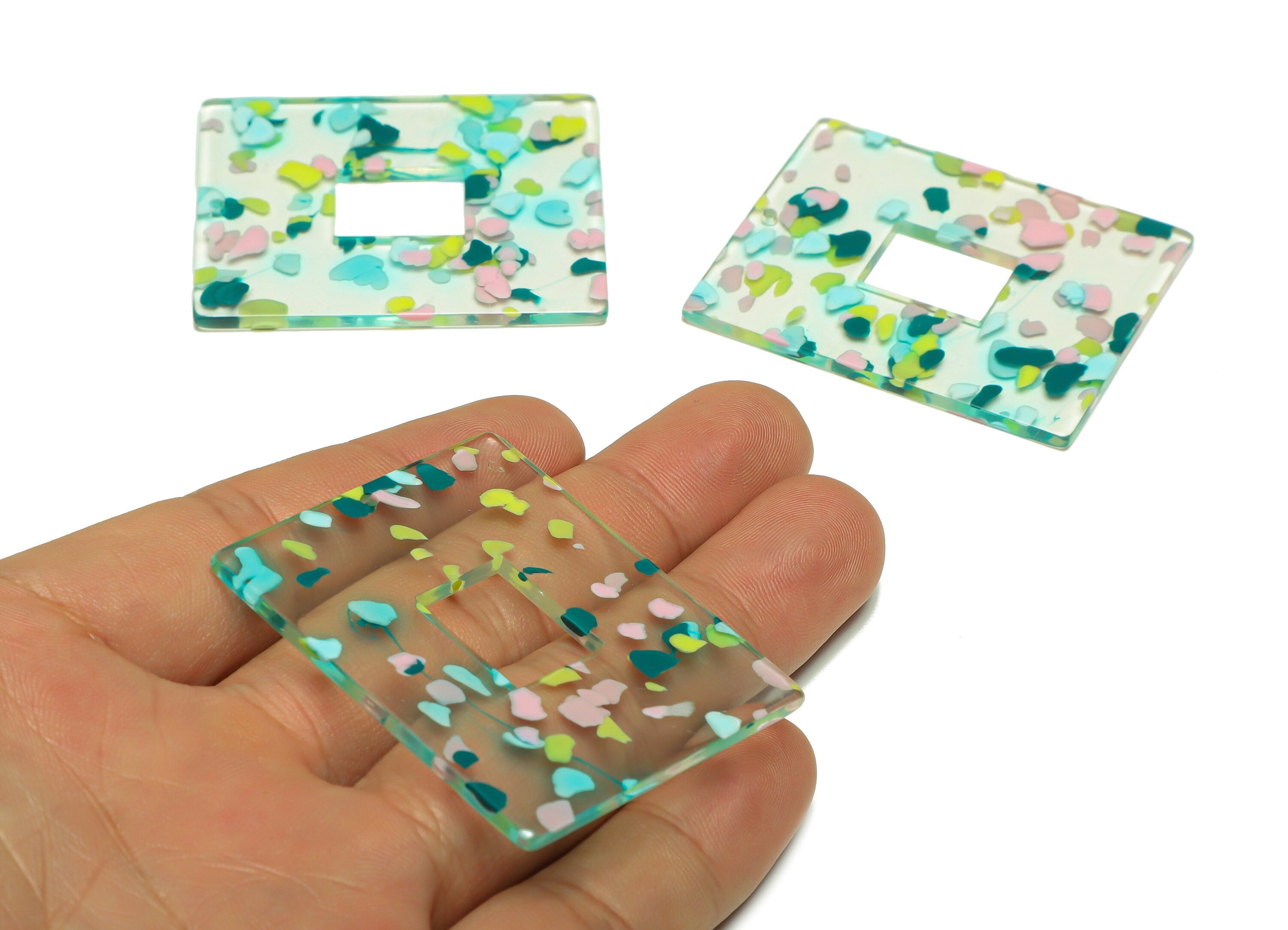 Acrylic Rectangle Charm - Acrylic Big Rectangle Pendant - Acrylic Earring Charm - Jewelry Making - Code:A222 - 49x39.89x2mm - AC2614-A222 - DOMEDBAZAAR