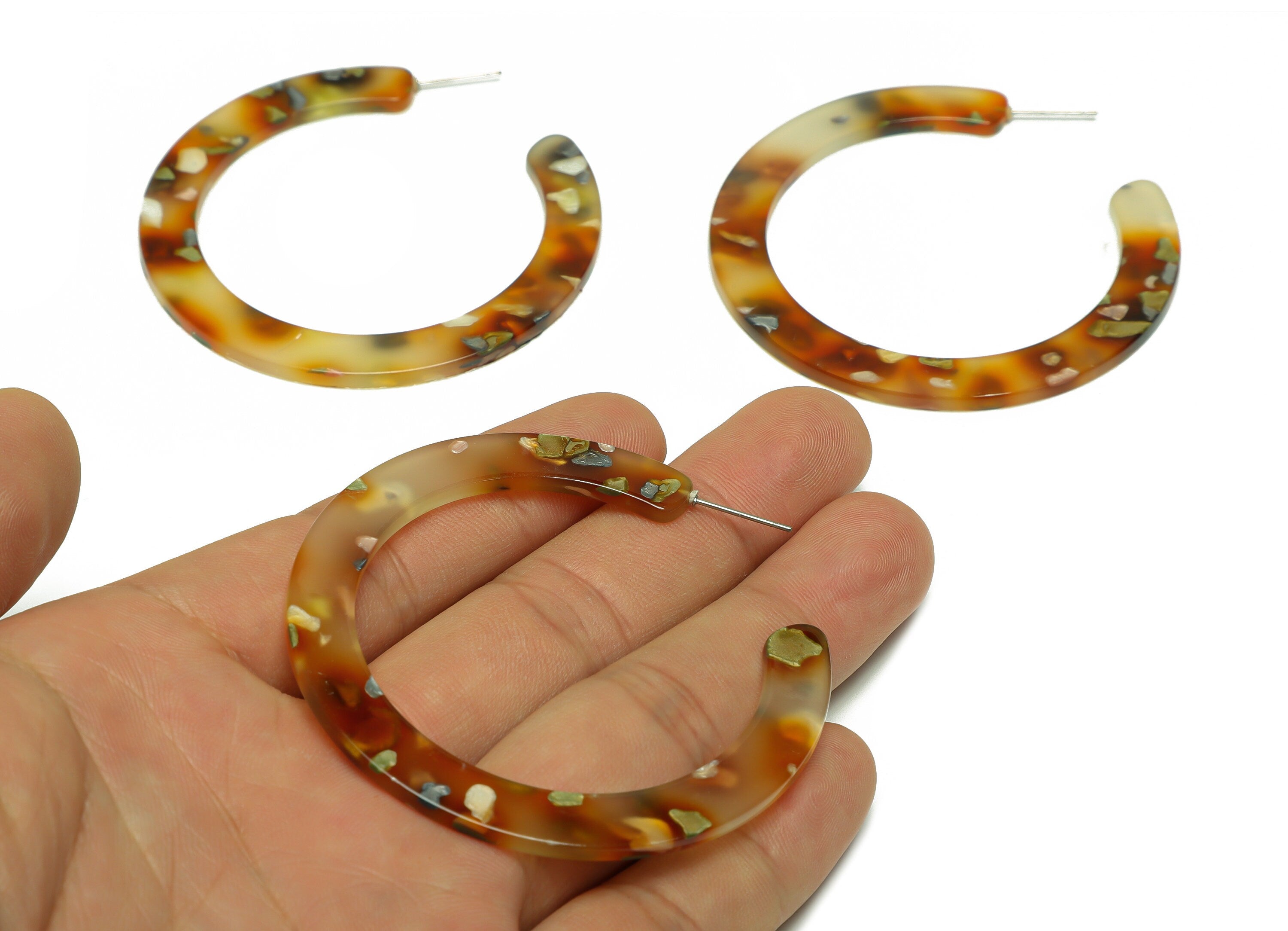 Acrylic Open Hoop Earrings Stud - Acrylic Hoop Earring - Acrylic Round Earring Post - Open Circle - Color Code:607 - 62x60x2mm - AC2615-A607 - DOMEDBAZAAR