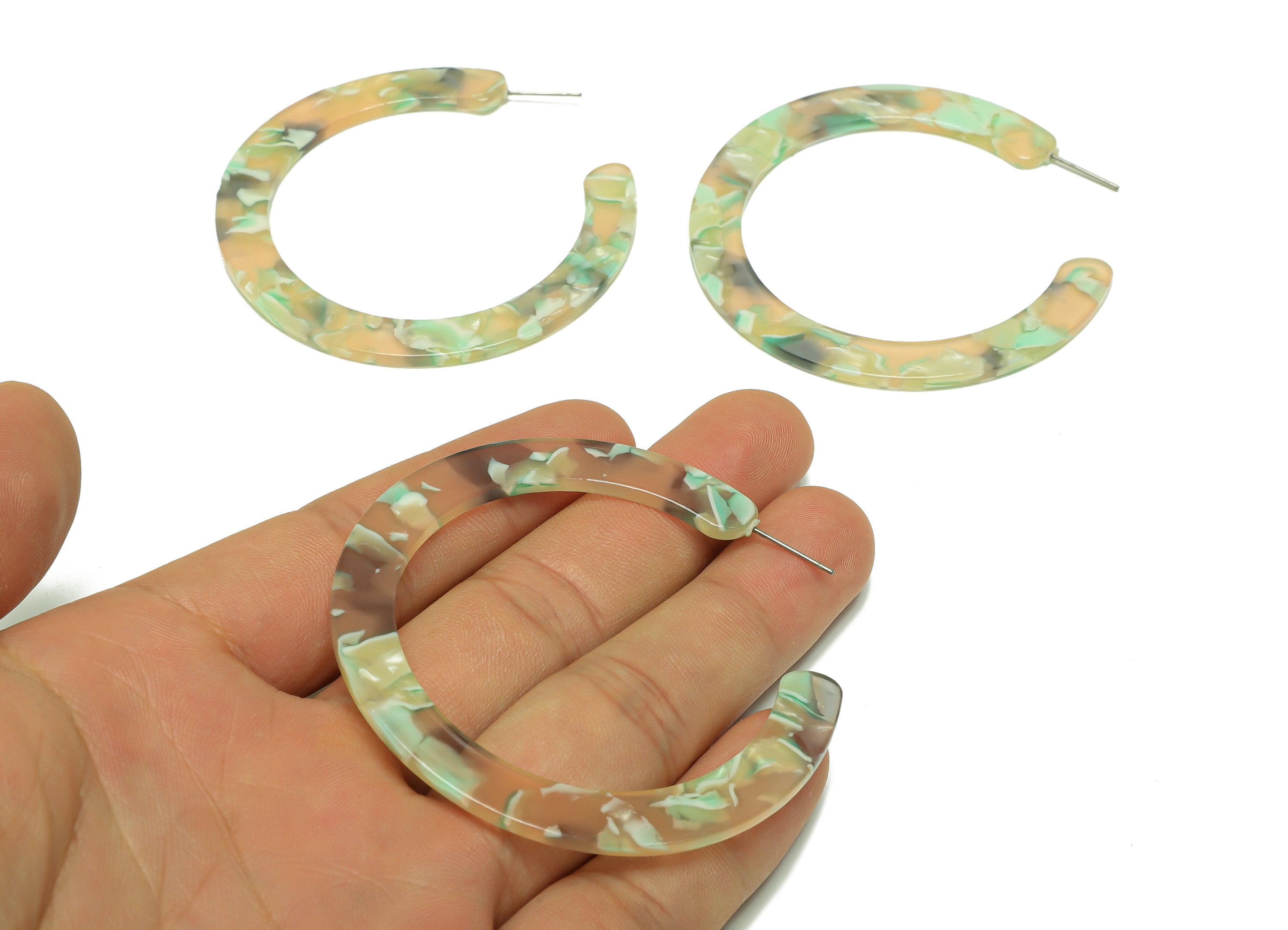 Acetate Open Hoop Earrings Stud - Acetate Hoop Earring - Green Earring Hoop - Huge Earring Hoop - Color Code:265 - 61x60x2mm - AC2615-A265 - DOMEDBAZAAR