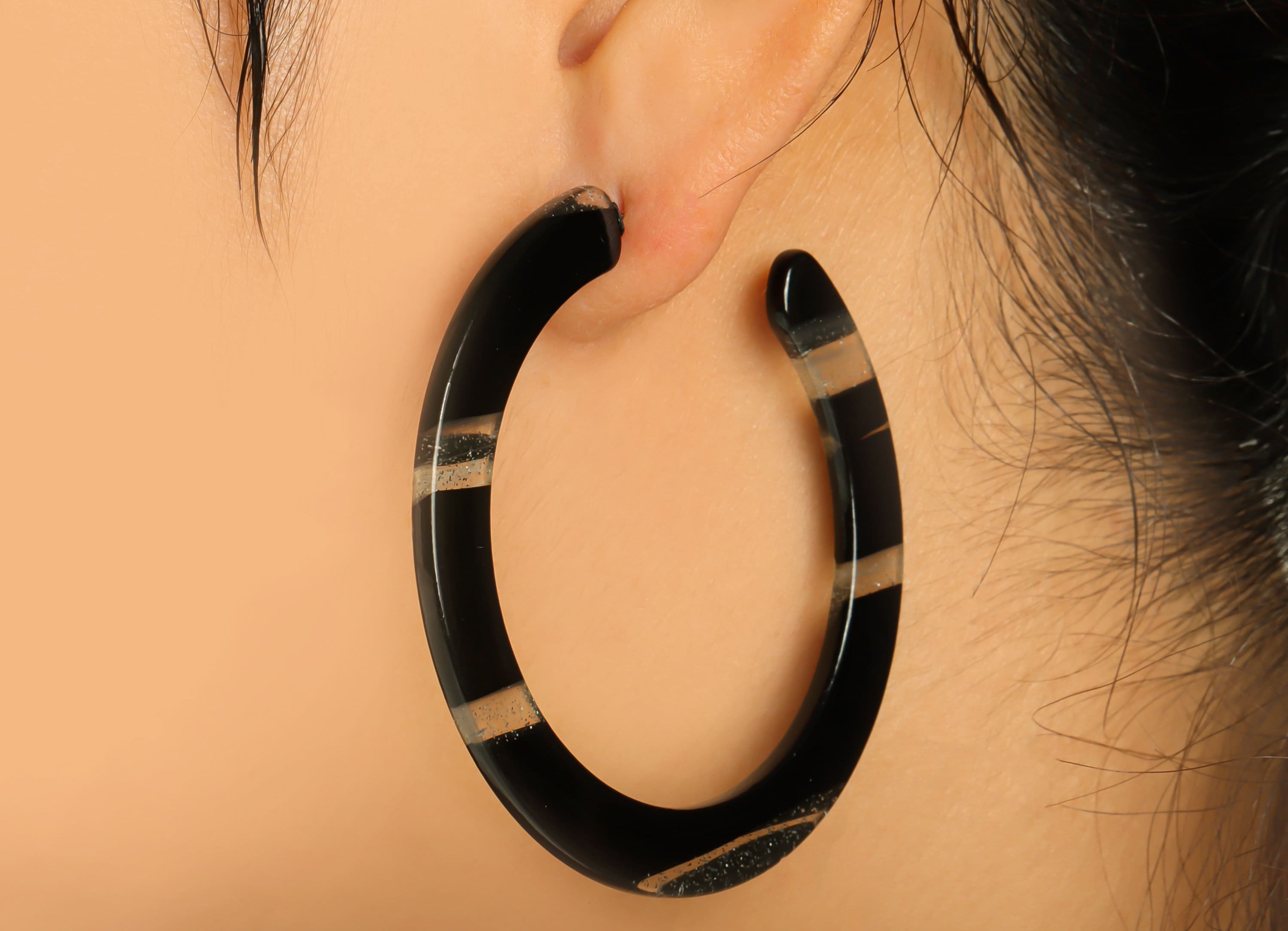 Acetate Open Hoop Earrings Stud - Acetate Hoop Earring -Acetate Round Earring Post - Open Circle - Color Code:970 - 61x60x2mm - AC2615-A970 - DOMEDBAZAAR