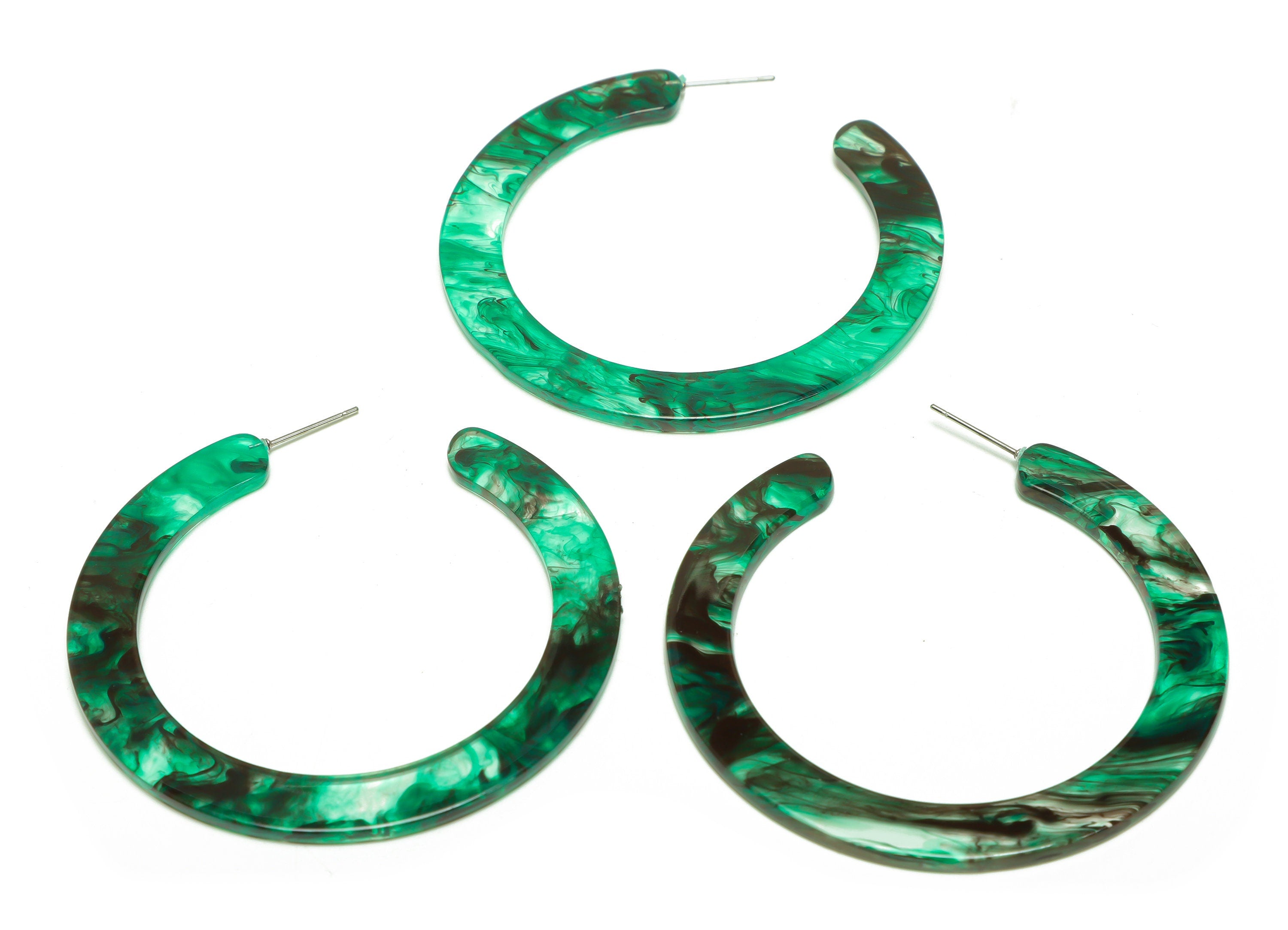 Acrylic Open Hoop Earrings Stud - Acrylic Hoop Earring - Round Earring Post - Transparent Green - Color Code:948 - 61x60x2mm - AC2615-A948 - DOMEDBAZAAR
