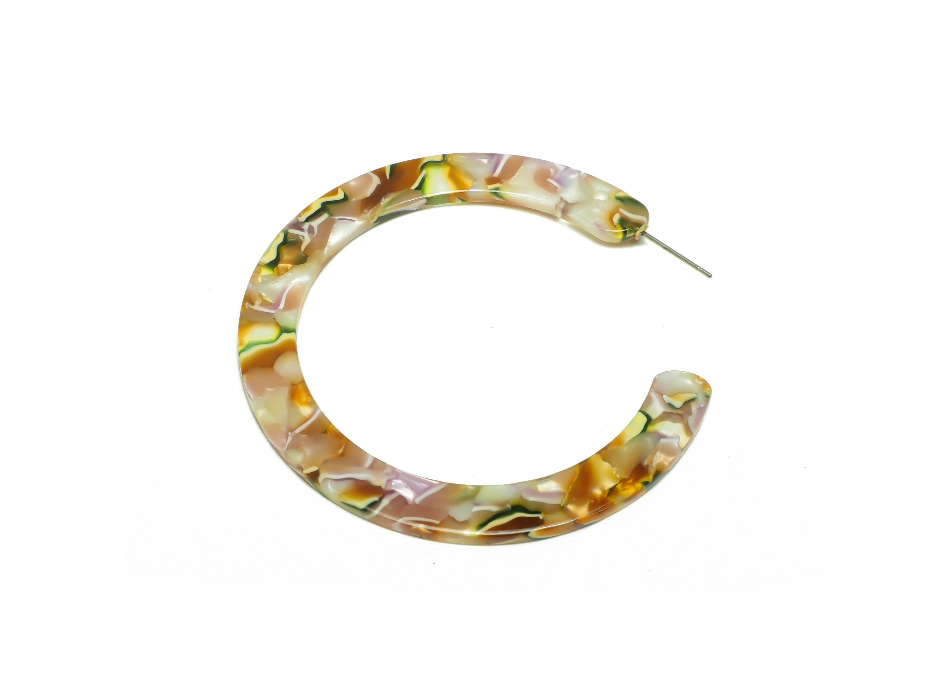 Acetate Open Hoop Earrings Stud - Acetate Hoop Earring -Acetate Round Earring Post - Open Circle - Color Code:537 - 61x60x2mm - AC2615-A537 - DOMEDBAZAAR