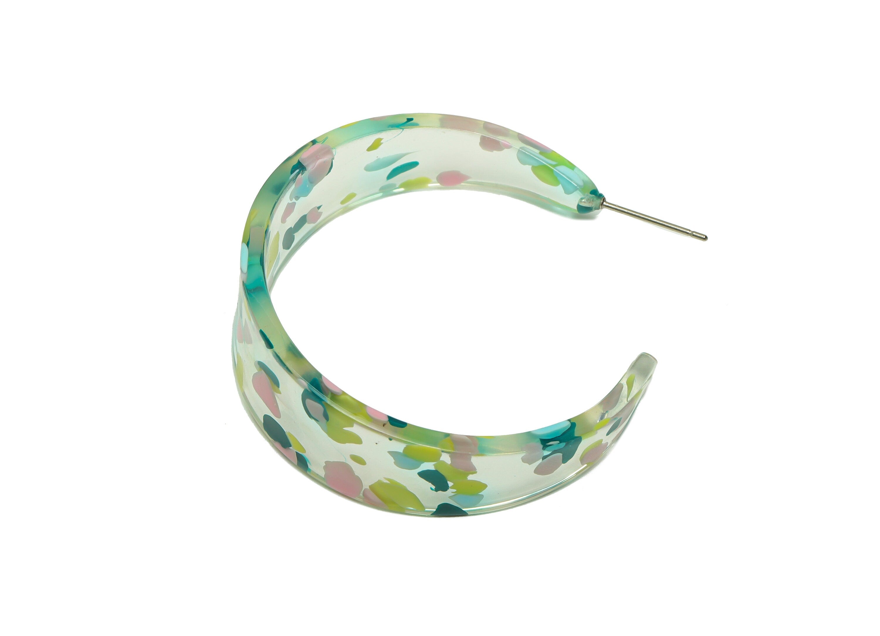 Acetate Hoop Earrings Stud -Acetate Wide Open Hoop Earring - Earring Post - Acetate Round Stud - Color Code:222- 43x43x3mm - AC2616-A222 - DOMEDBAZAAR