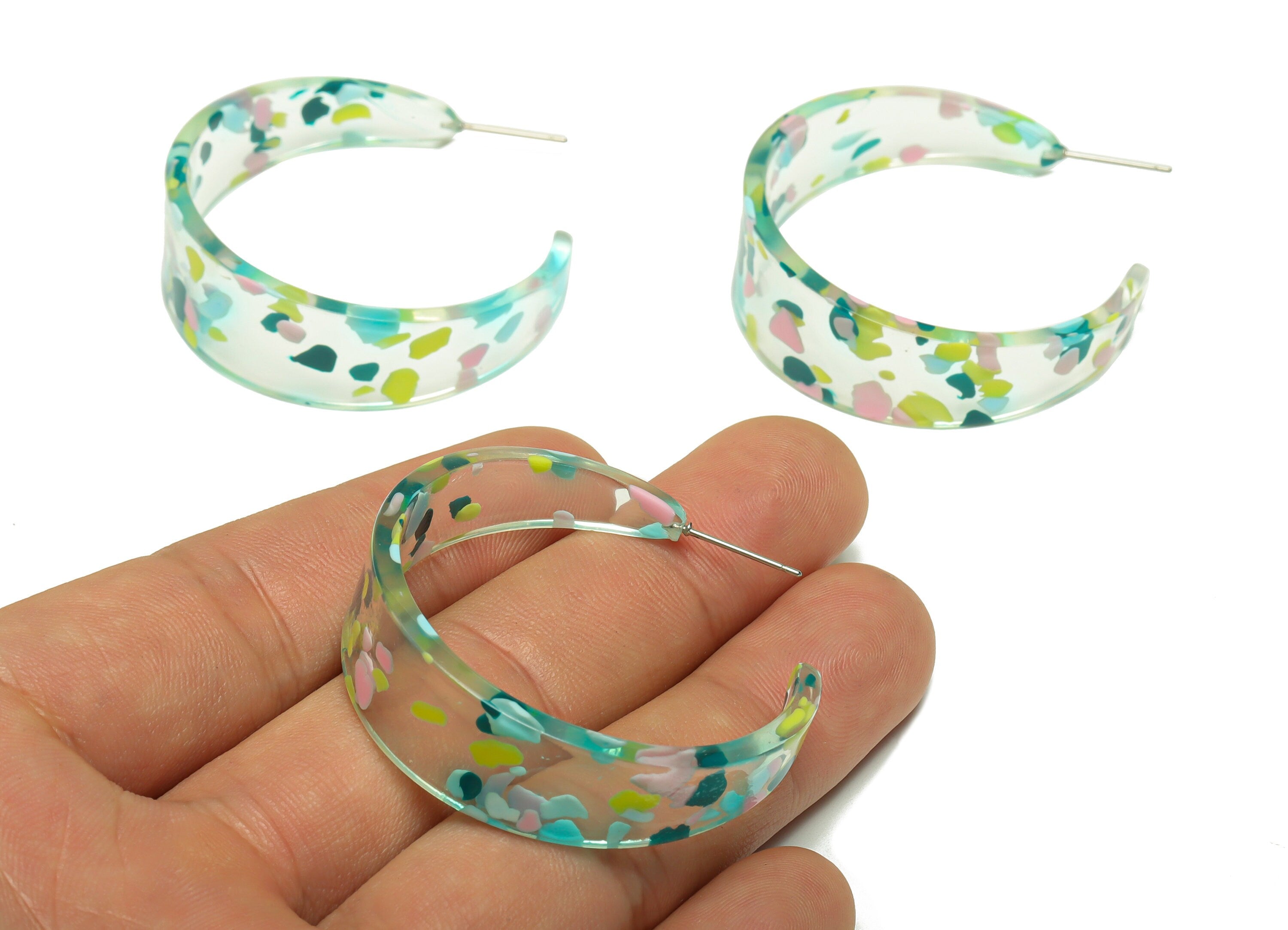Acetate Hoop Earrings Stud -Acetate Wide Open Hoop Earring - Earring Post - Acetate Round Stud - Color Code:222- 43x43x3mm - AC2616-A222 - DOMEDBAZAAR