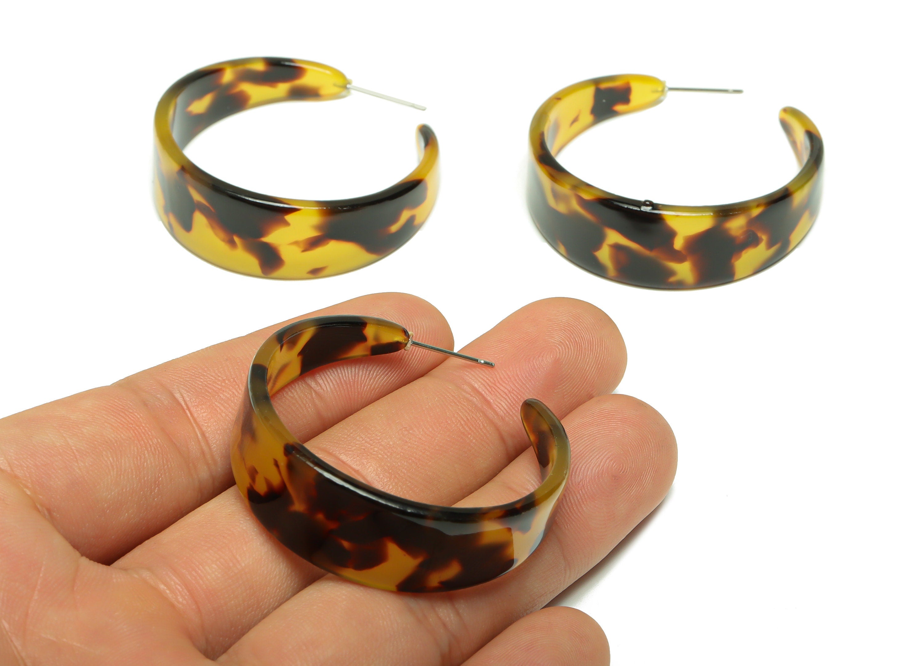 Acetate Hoop Earrings Stud -Acetate Wide Open Hoop Earring - Open Hoop Tortoise Shell Earring - Color Code:02- 43x43x3mm - AC2616-A02 - DOMEDBAZAAR