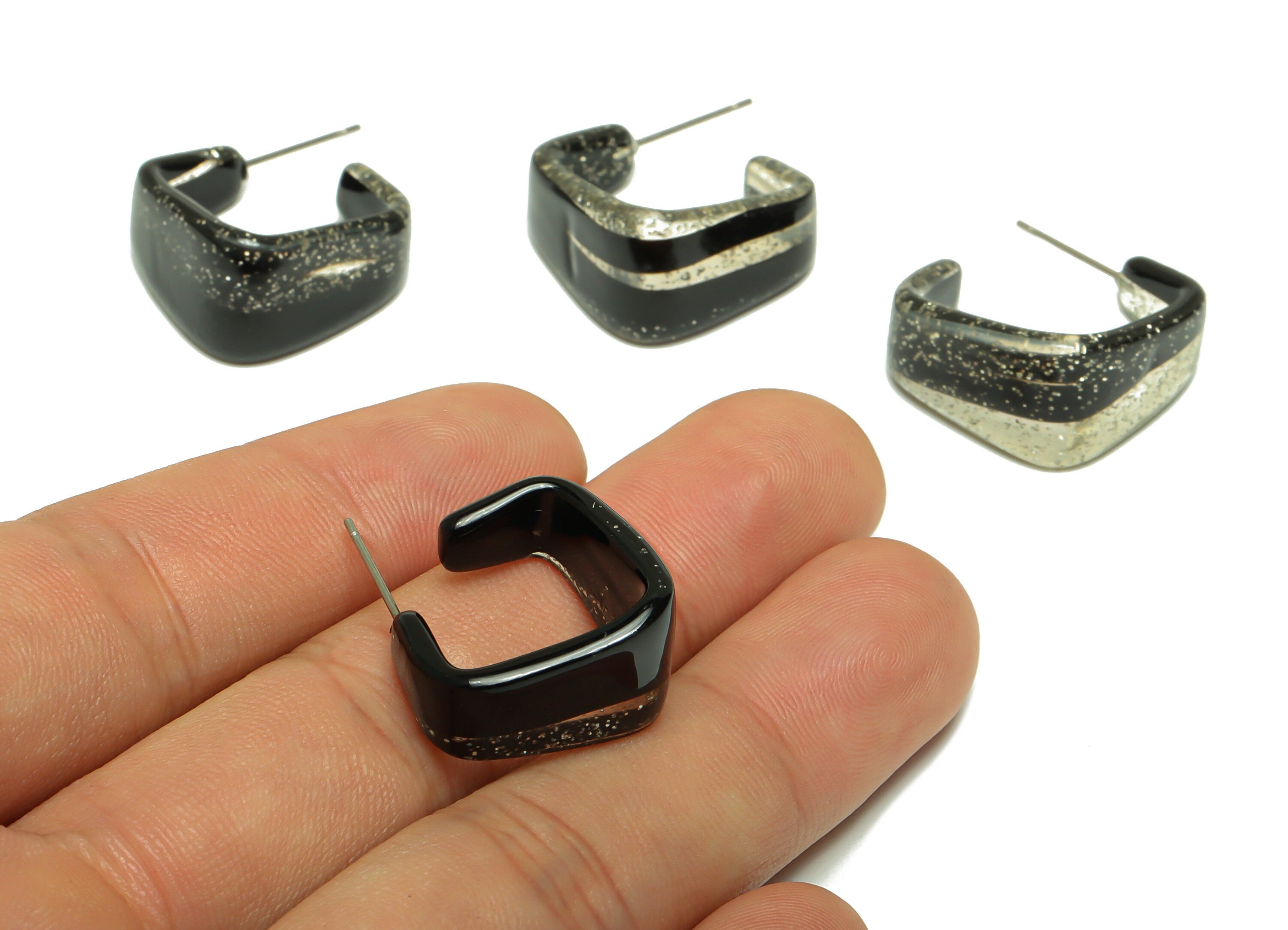 Acetate Hoop Earrings Stud - Acetate Wide Rainbow Earring - Square Earring Post - Color Code:567- 26x21x2.8mm - AC2617-A567 - DOMEDBAZAAR
