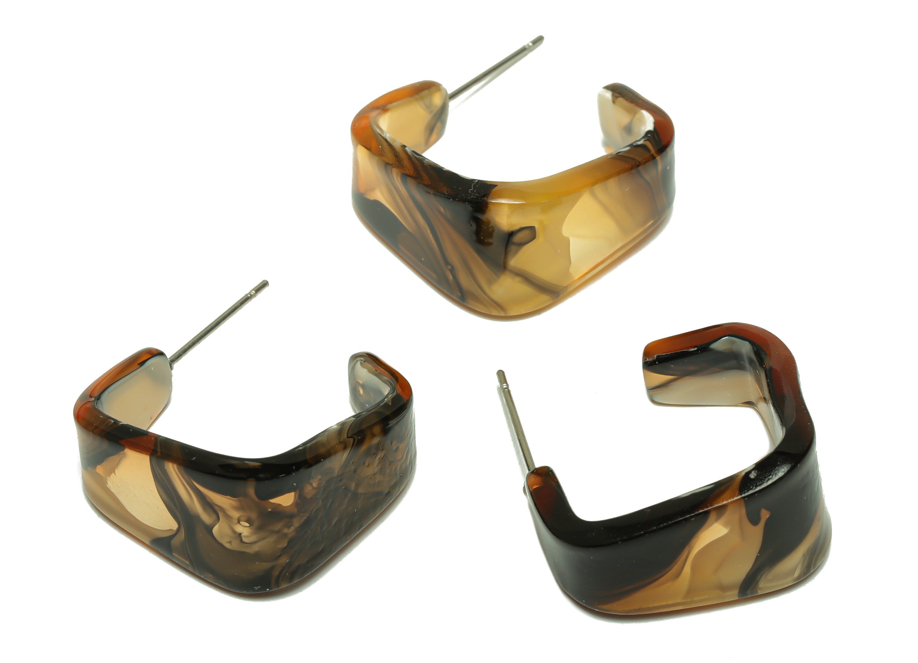 Acrylic Hoop Earrings Stud -Acrylic Wide Rainbow Earring - Open Hoop Square Earring Post - Color Code:931- 26x21x2.8mm - AC2617-A931 - DOMEDBAZAAR