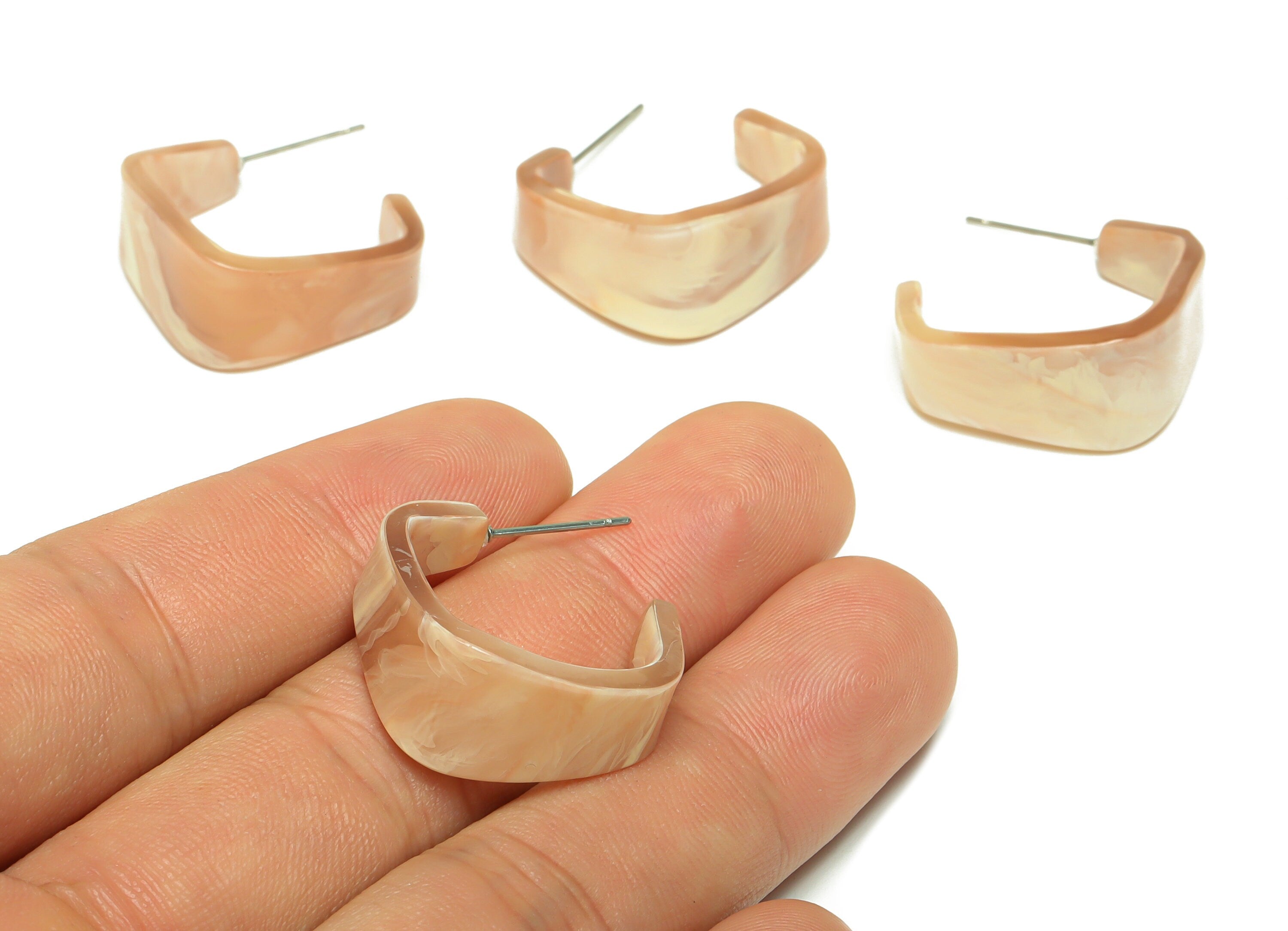 Acrylic Hoop Earrings Stud -Acrylic Wide Hoop Earring - Open Hoop Square Earring Post - Color Code:961- 26x21x2.8mm - AC2617-A961 - DOMEDBAZAAR