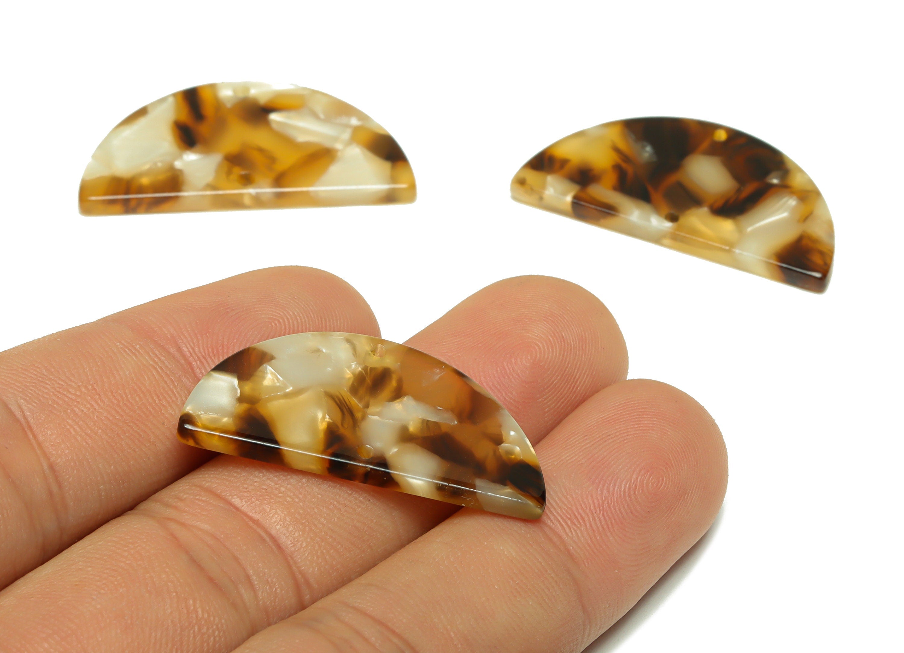 Acetate Semi Circle Connectors Charms - 2 Holes Half Moon Earrings - Tortoise Shell Earring - Color Code:A351 - 33x16x2.77mm - AC2619-A351 - DOMEDBAZAAR