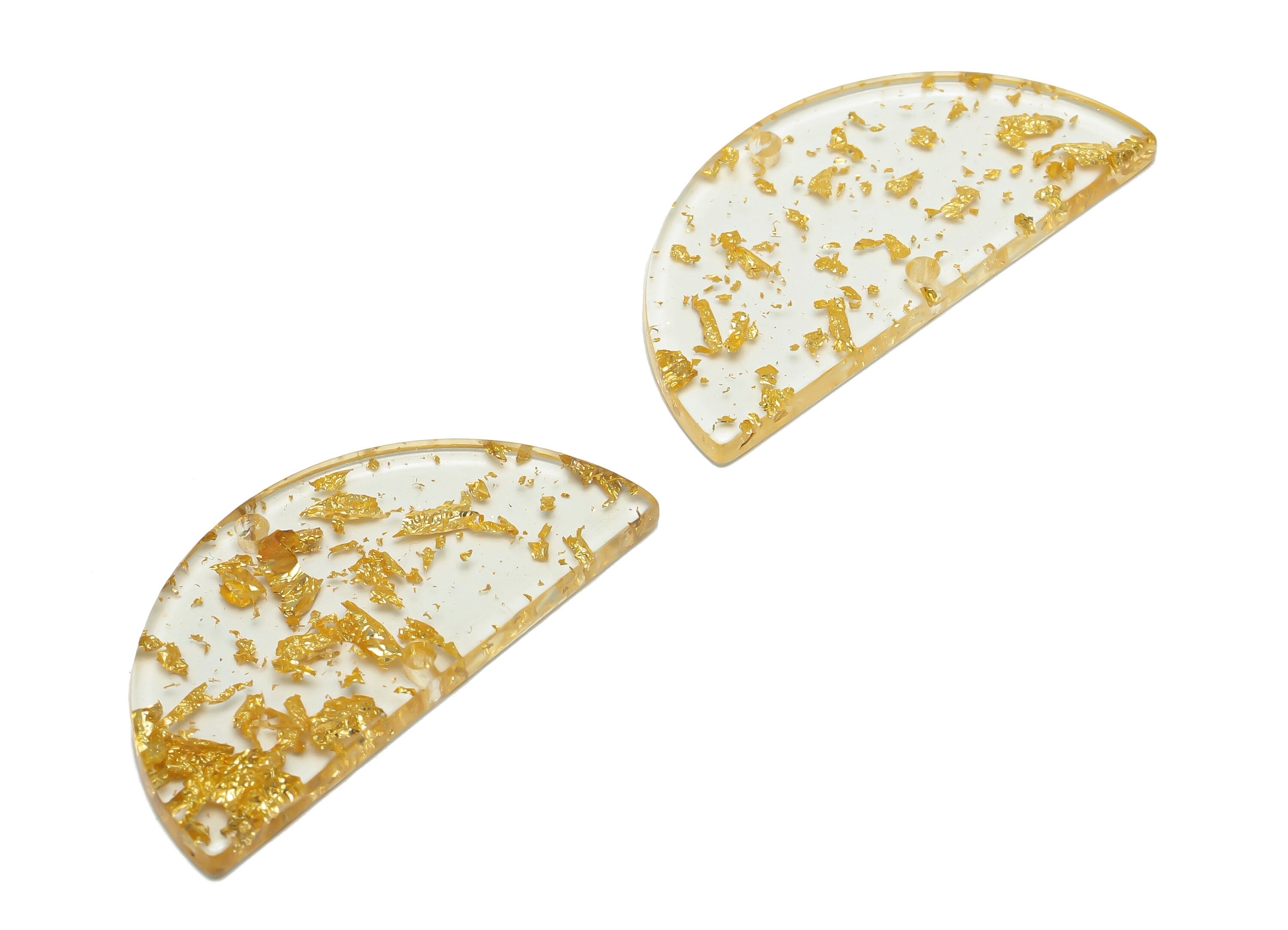 Acrylic Connectors Charms - Half Moon Holes Earrings - Gold Foil Transparent Semicircle Earring - Color Code:A587 - 33x16x2mm - AC2619-A587 - DOMEDBAZAAR