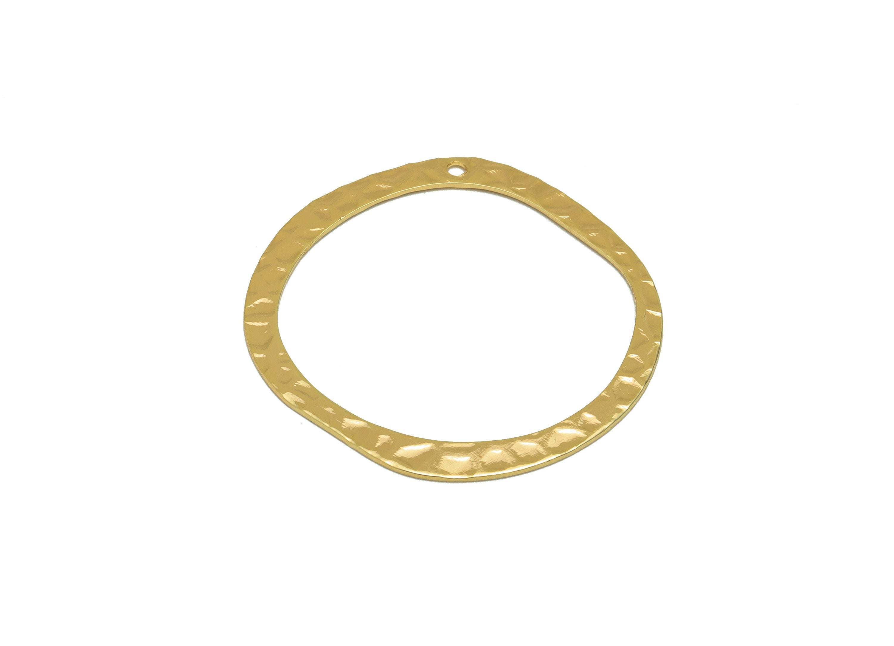 Brass Earring Charm - Hammered Earring Charm - Round Necklace- Irregular Ring -Round Hammered Ring- 18K Real Gold Plated-34x31x1mm - RGP6715 - DOMEDBAZAAR