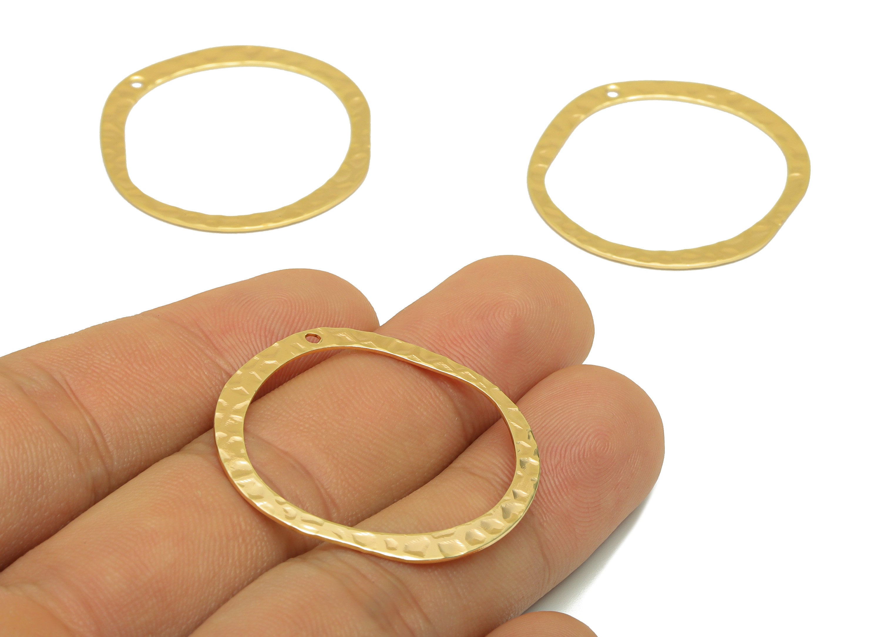 Brass Earring Charm - Hammered Earring Charm - Round Necklace- Irregular Ring -Round Hammered Ring- 18K Real Gold Plated-34x31x1mm - RGP6715 - DOMEDBAZAAR