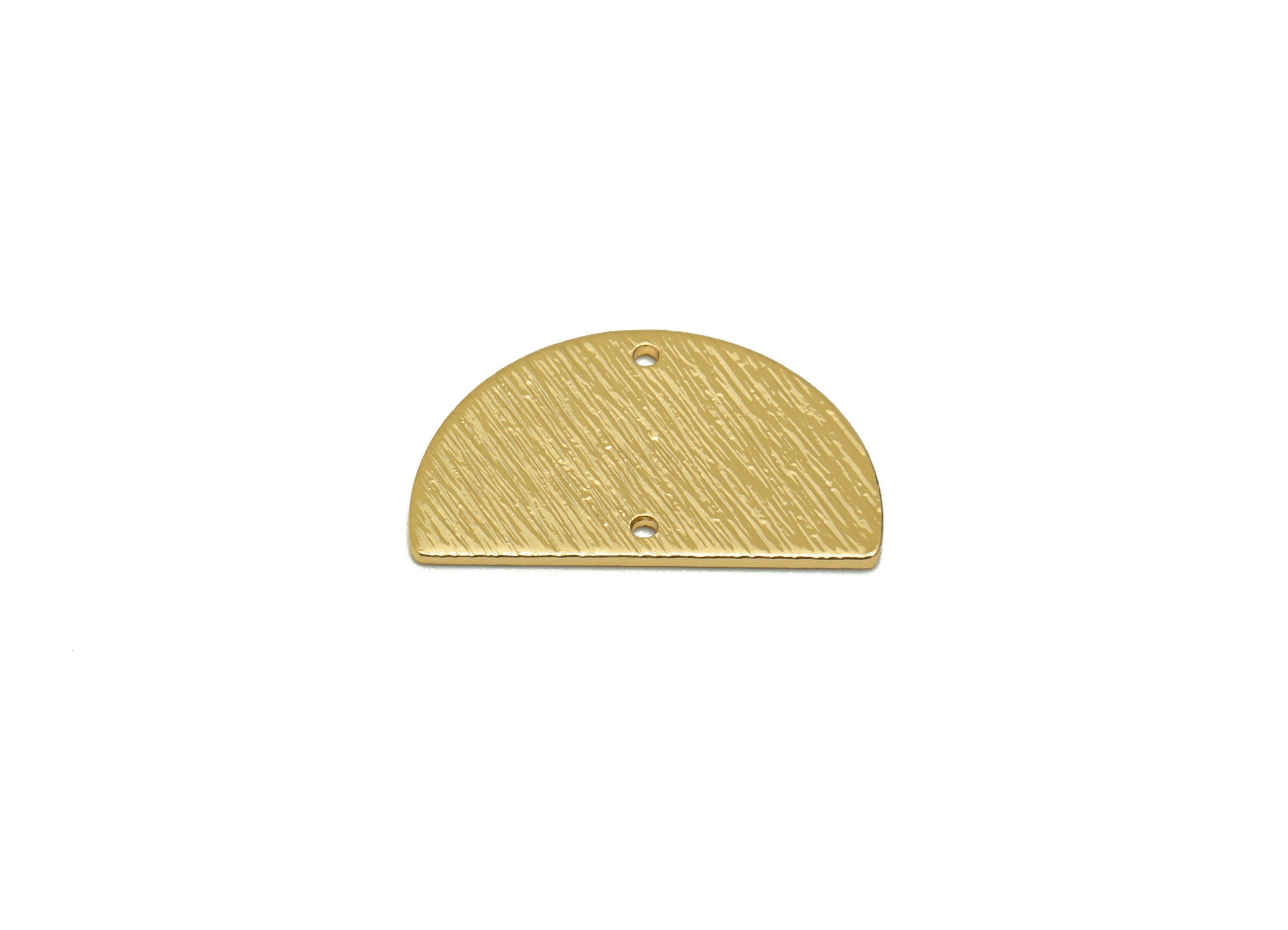Brass Textured Connector - Textured Half Round Brass Pendant - Brass Connectors With 2 Holes - KC Gold Tone Plated - 21x13x0.85mm - PP2008G - DOMEDBAZAAR