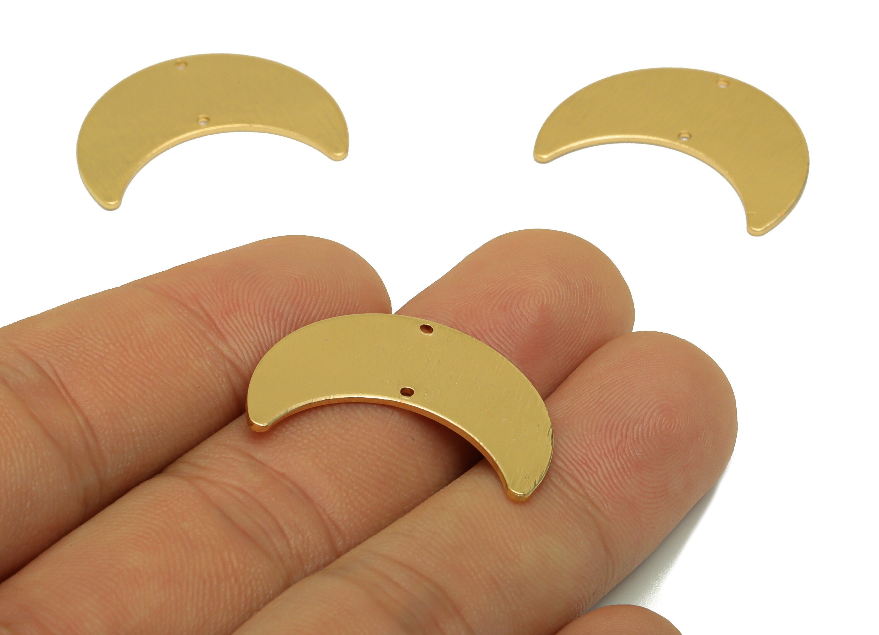 Brass Crescent Connector For Earring -Brass Textured Moon Connector For Necklace - KC Gold Tone Plating - 28.06x19.69x0.82mm - PP3385G - DOMEDBAZAAR