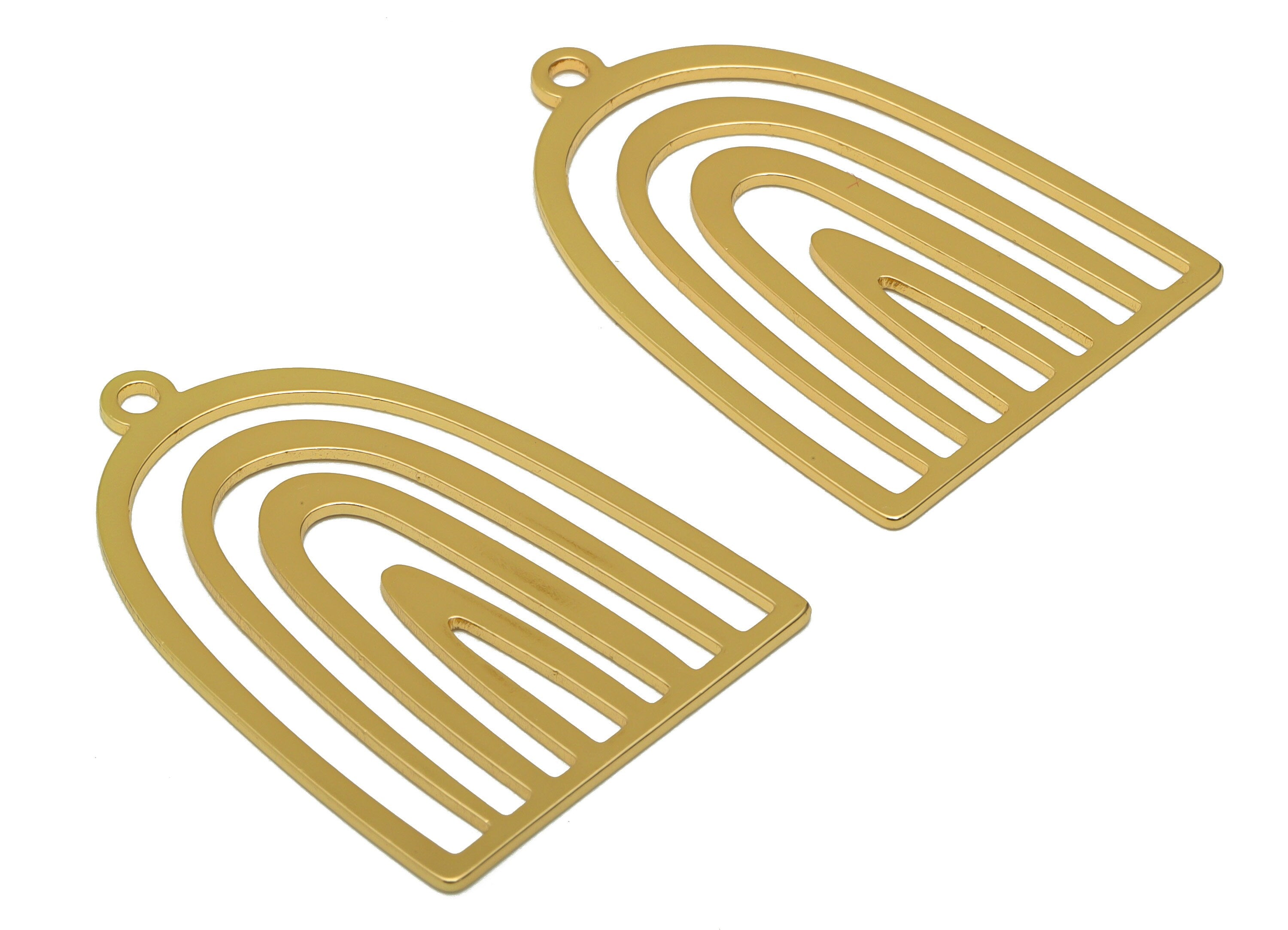 Brass Domed Charm - Brass Domed Earring Charm - Brass Domed Pendant -For Necklace - 18K Real Gold Plating - 35.96x24.85x0.89mm - RGP6717 - DOMEDBAZAAR