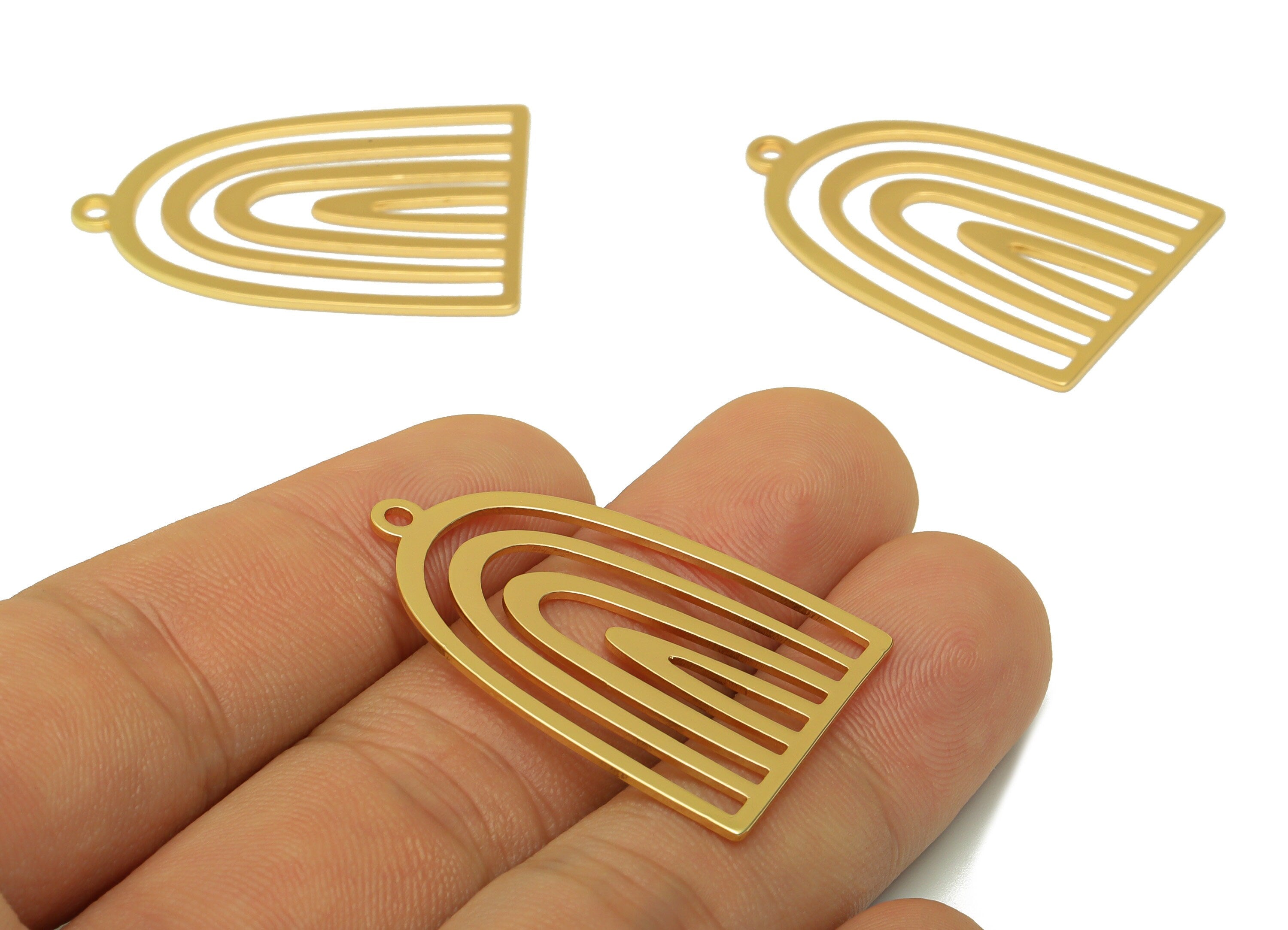 Brass Domed Charm - Brass Domed Earring Charm - Brass Domed Pendant -For Necklace - 18K Real Gold Plating - 35.96x24.85x0.89mm - RGP6717 - DOMEDBAZAAR