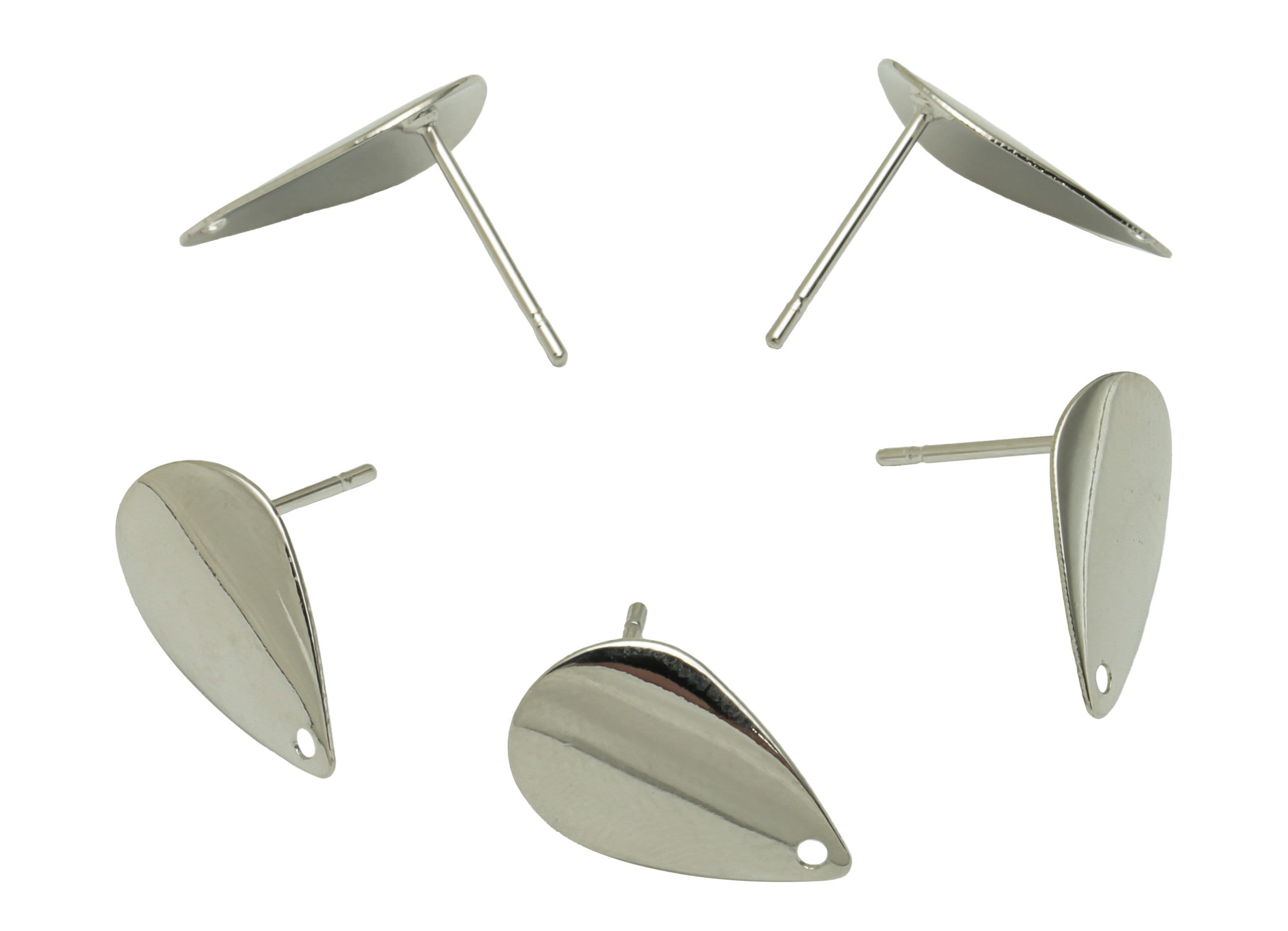 Brass Drop Earring Posts - Brass Teardrop Earring Stud - Stainless Steel Stud - 18K Real White Gold - 14.5x9.66x0.63mm - RGP5179S - DOMEDBAZAAR