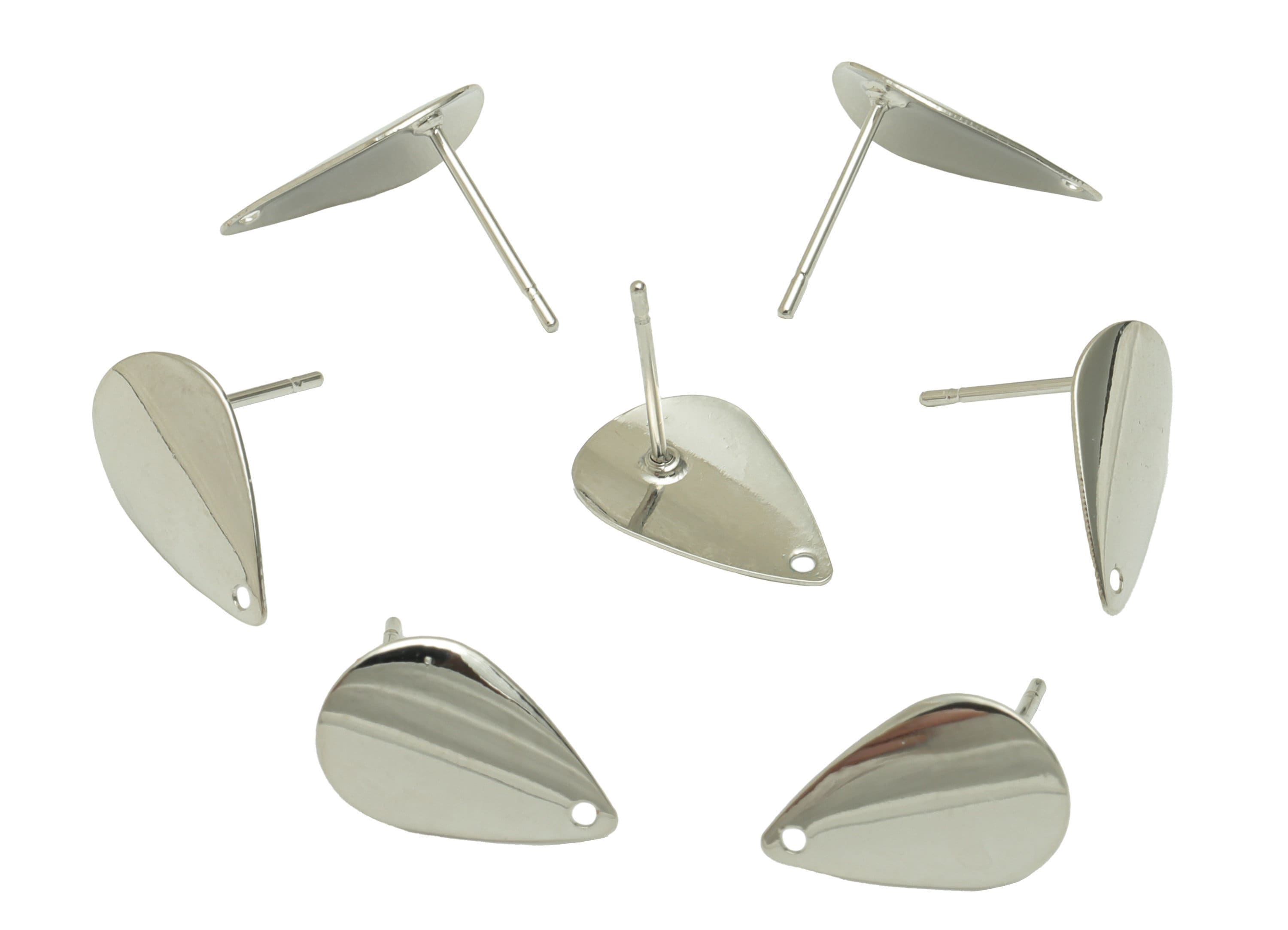 Brass Drop Earring Posts - Brass Teardrop Earring Stud - Stainless Steel Stud - 18K Real White Gold - 14.5x9.66x0.63mm - RGP5179S - DOMEDBAZAAR