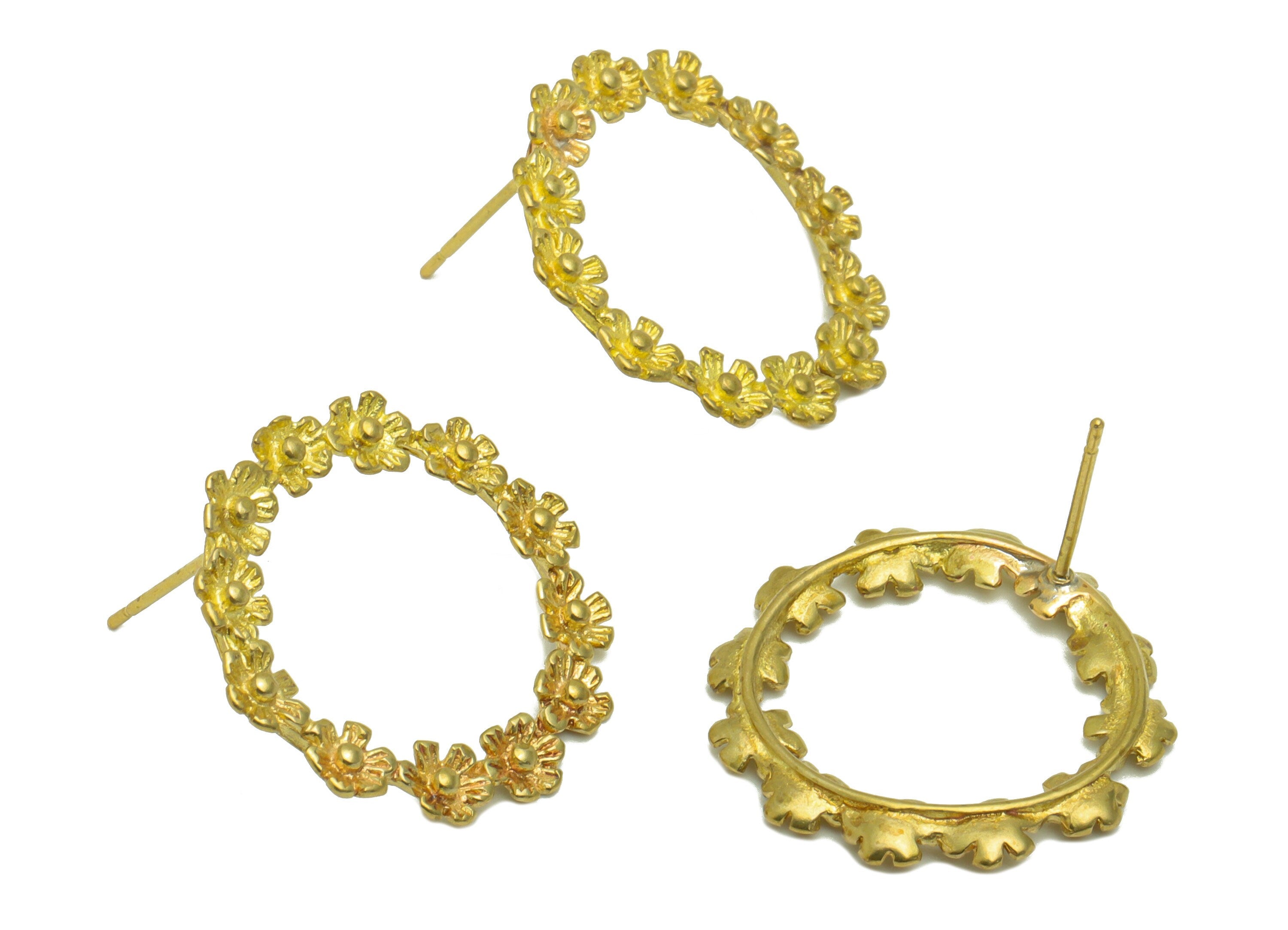 Brass Flower Earring Stud - Brass Wreath Earring Post - Botanical Earring Post -Flower Hoop Earring -Flower Ring -23x23x2mm- PP8619 - DOMEDBAZAAR