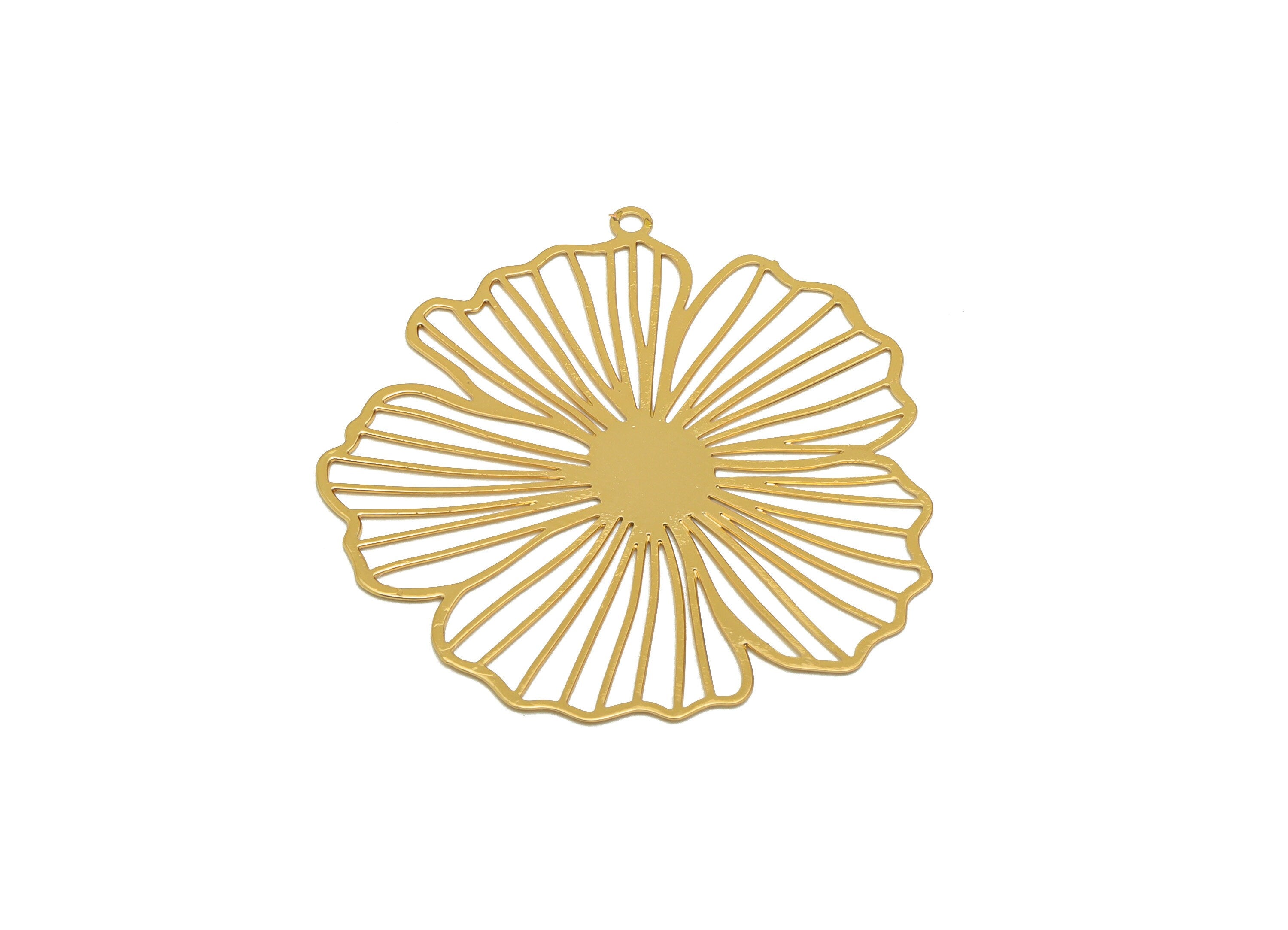 Brass Flower Earring Charms - Brass Flower Pendant - Earring Findings - KC Gold Tone Plating - 35.51x33.16x0.34mm - JJB6693G - DOMEDBAZAAR