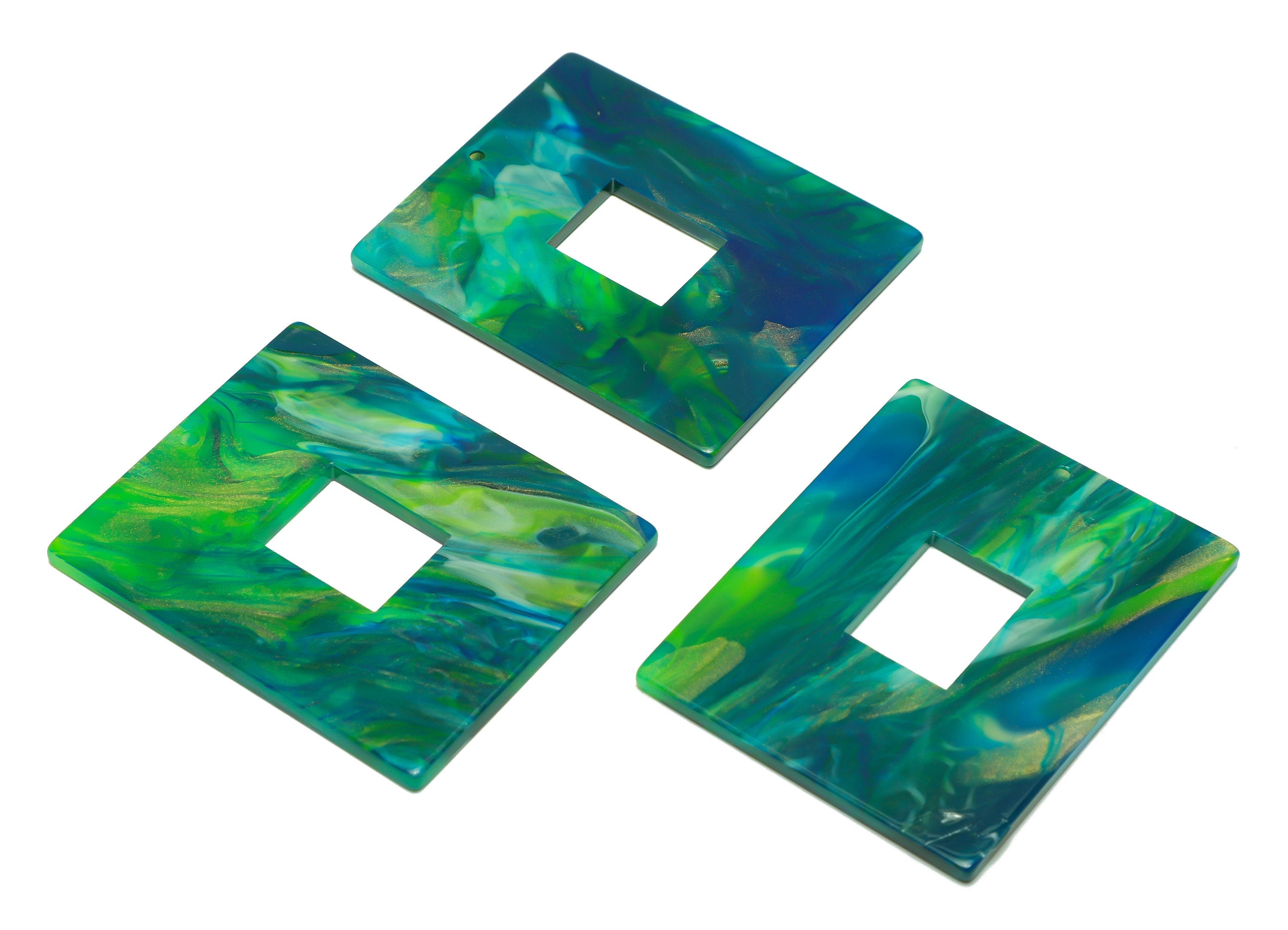 Acrylic Summer Charm - Rectangle Van Gogh Pendant - Acrylic Green Earring Charm - Jewelry Making Supplies - 48.71x39.57x2.42mm - AC2614-A964 - DOMEDBAZAAR
