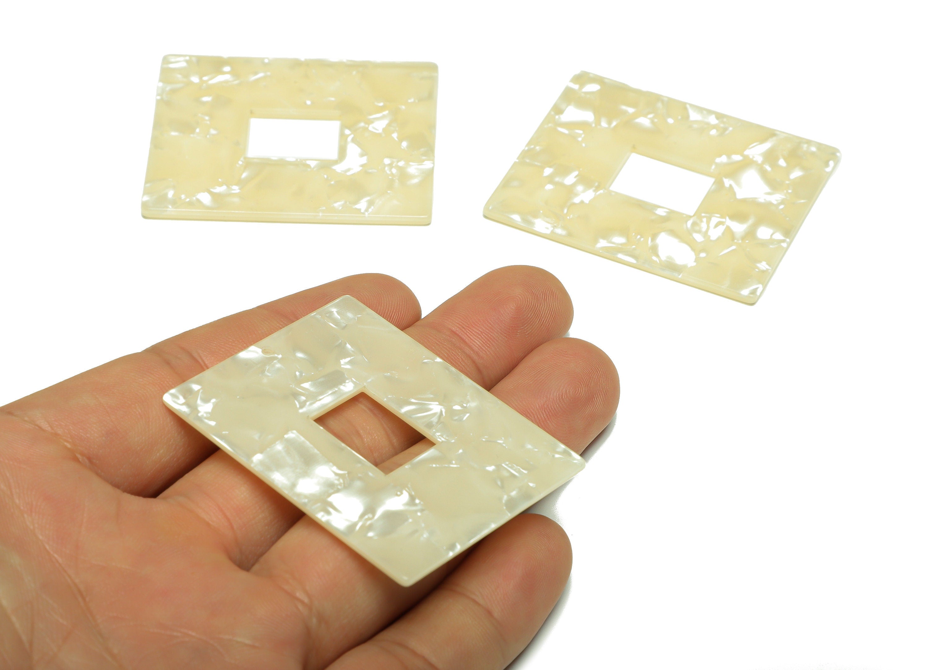 Acrylic White Charm - Rectangle Marble Pendant - Shell Looking Acrylic - Big Rectangle Earring Charm - 49.x39.83x2.45mm - AC2614-A31 - DOMEDBAZAAR