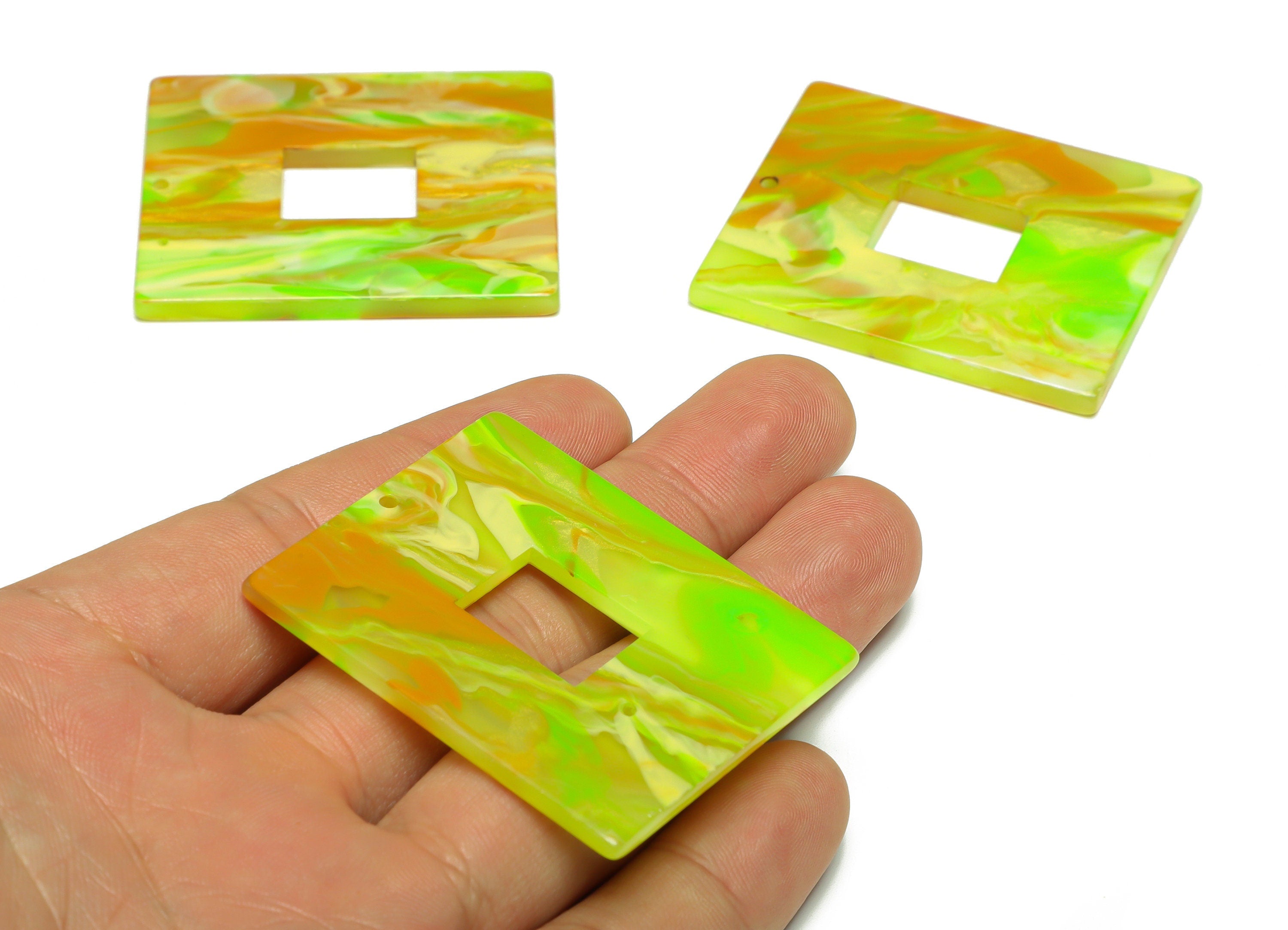 Acrylic Rectangle Earring Charm - Rectangle Farmland Pendant - Acrylic Spring Painting Earring Charm - 49x39x3mm - AC2614-A953 - DOMEDBAZAAR