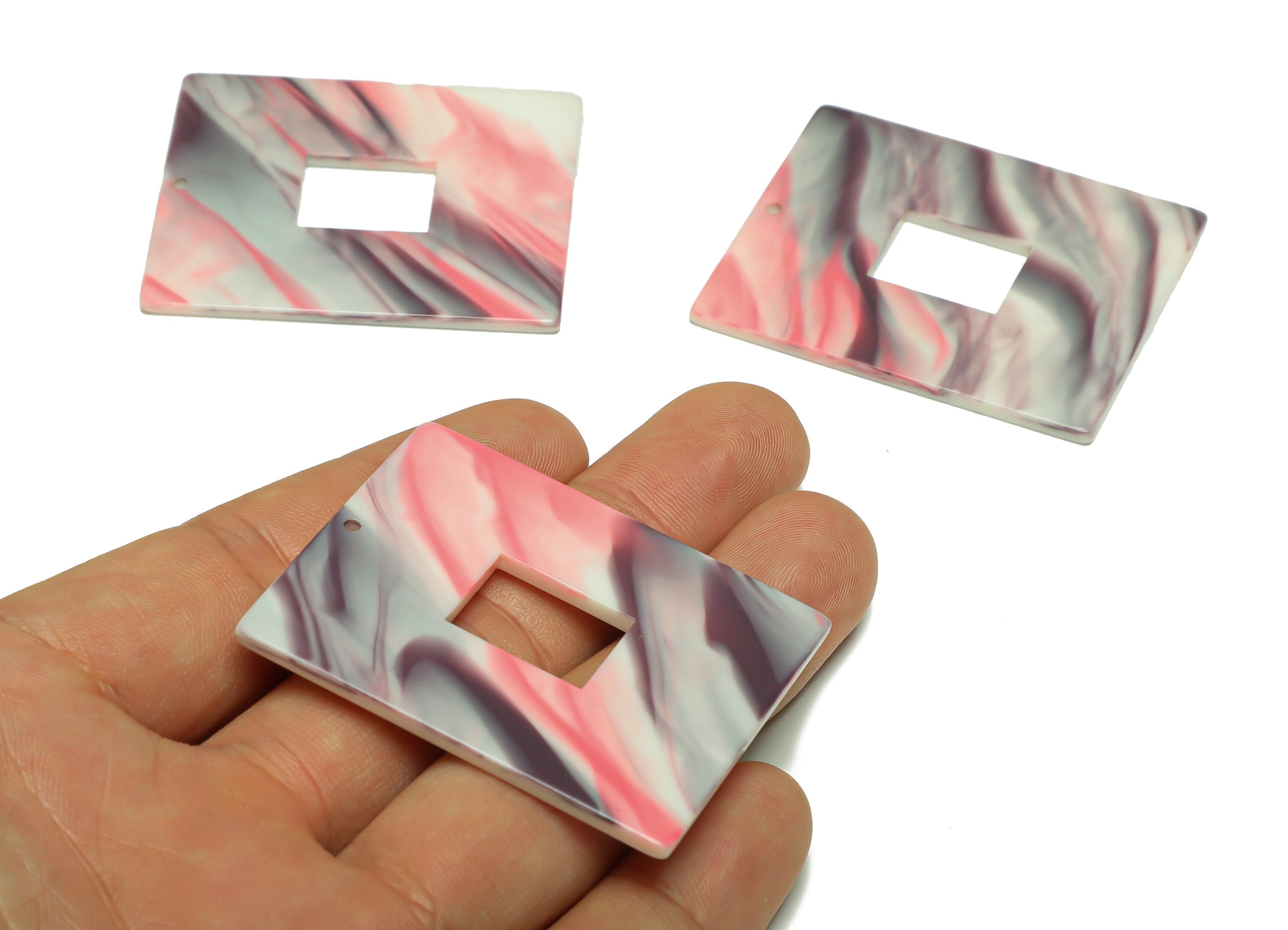 Acrylic Rectangle Earring Charm - Geometry Mix Color Pendant - Acrylic Earring Charm - Jewelry Making - Code: A511 - 49x39x2mm - AC2614-A511 - DOMEDBAZAAR