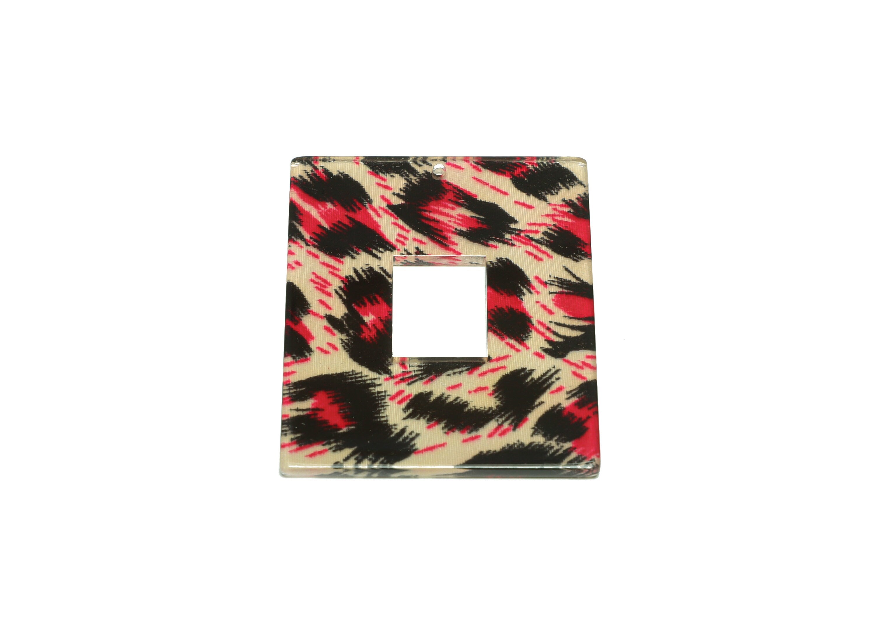 Acrylic Rectangle Charm - Pink Leopard print Pendant - Acrylic Earring Charm - Jewelry Making - Code: A932 - 48.39x38.98x2.1mm - AC2614-A932 - DOMEDBAZAAR
