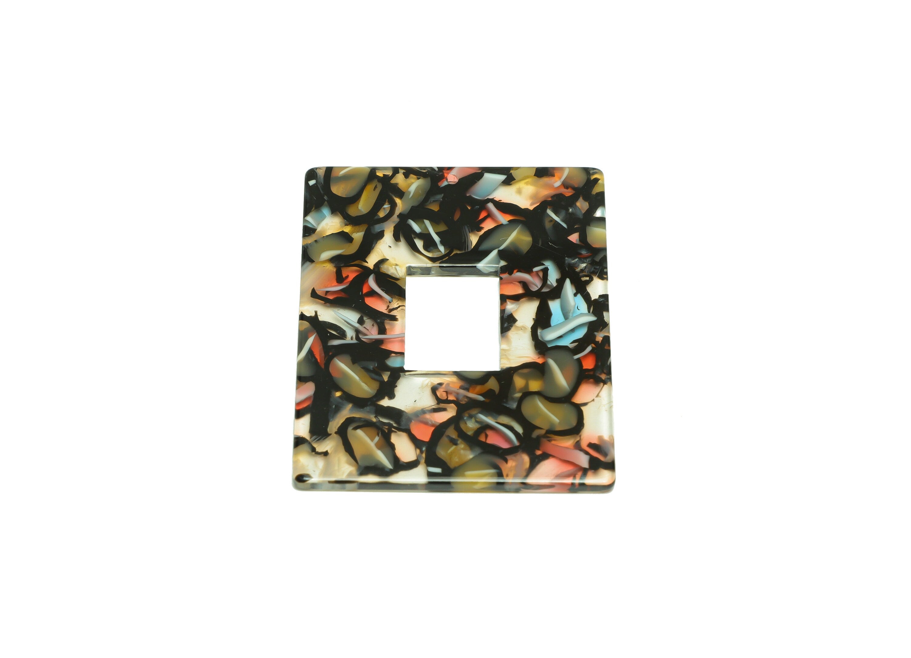 Acetate Rectangle Charm - Rectangle Mix Color Pendant - Acetate Earring Charm - Jewelry Making - Code:A343 - 44x34.7x2.46mm - AC2614-A343 - DOMEDBAZAAR