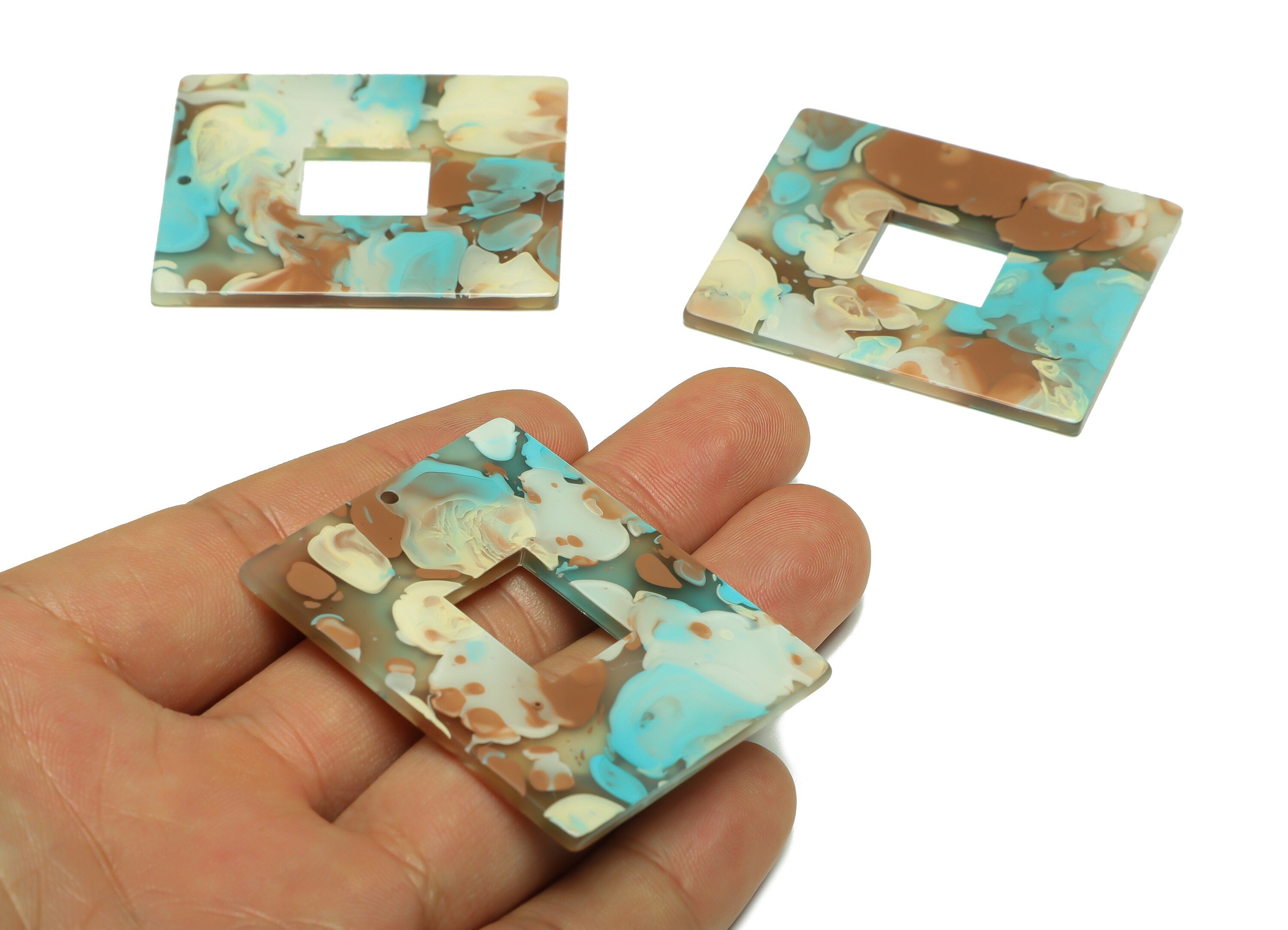 Acrylic Rectangle Charm - Rectangle Mix Color Pendant - Acrylic Earring Charm - Jewelry Making - Code:A585 - 49x39.65x2.75mm - AC2614-A585 - DOMEDBAZAAR