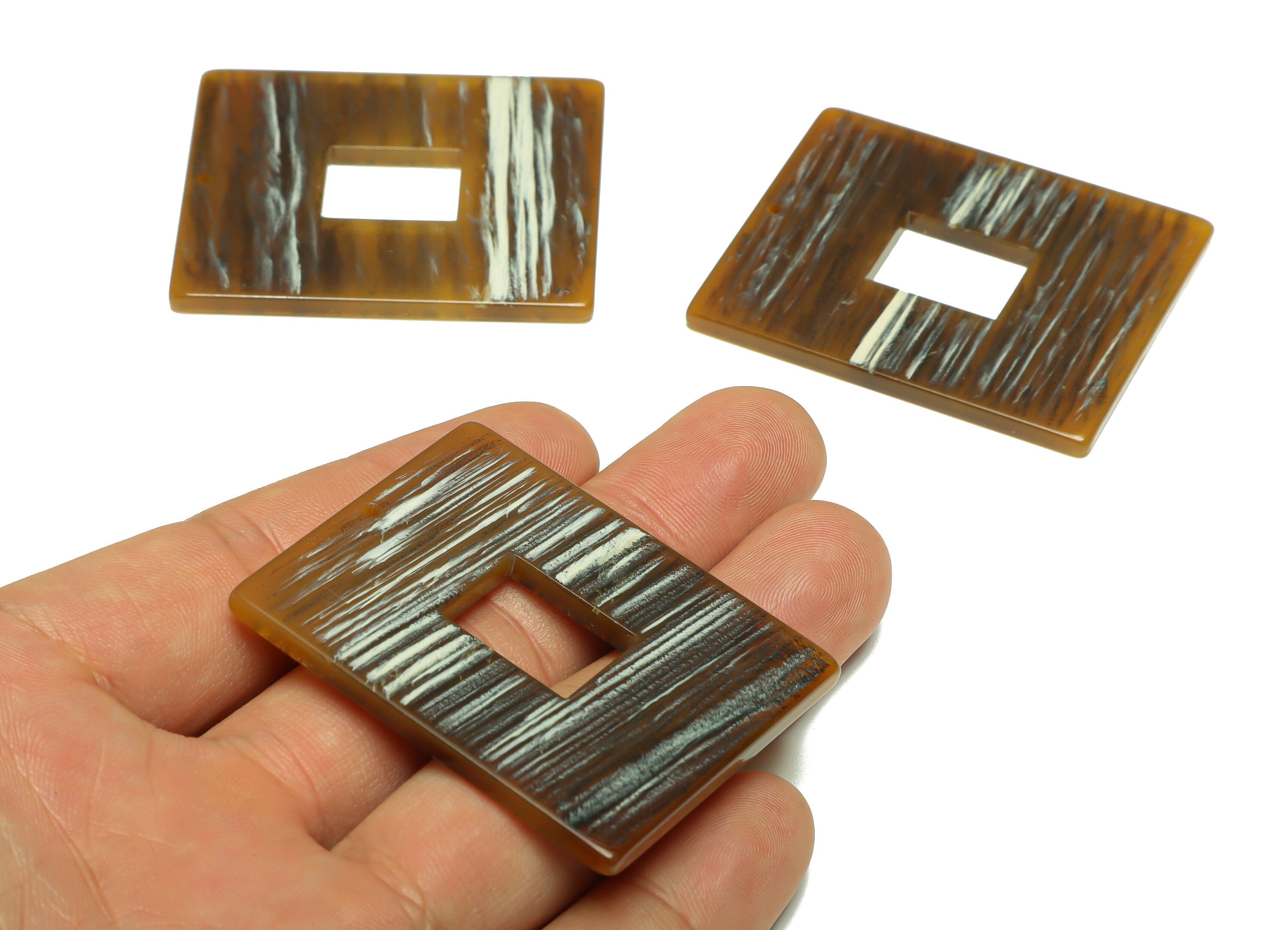 Acrylic Rectangle Charm - Rectangle Bark Pendant - Acrylic Earring Charm - Jewelry Making - Code:A400 - 49.38x39.89x2.96mm - AC2614-A400 - DOMEDBAZAAR