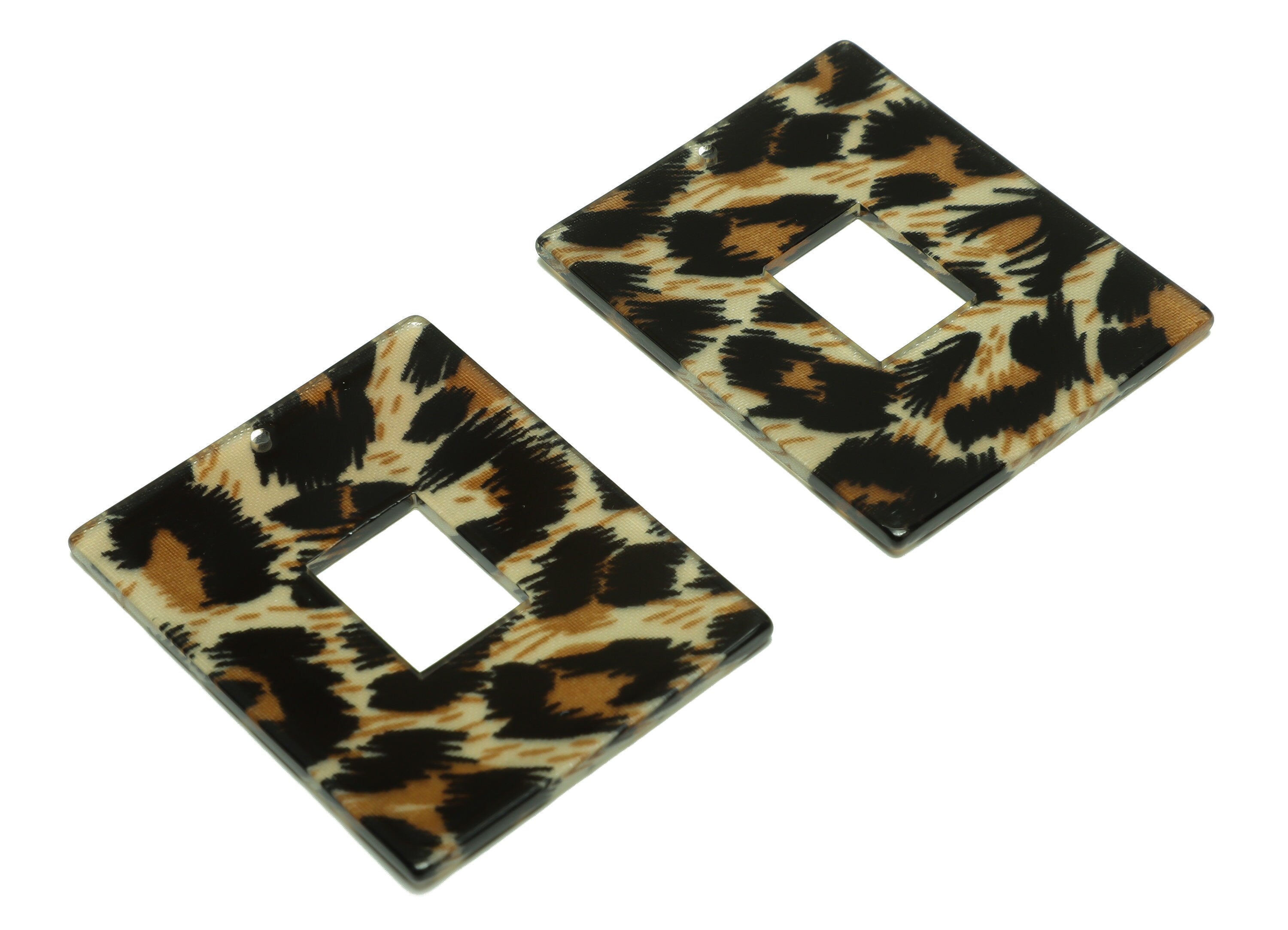 Acrylic Rectangle Charm - Leopard print Pendant - Acrylic Earring Charm - Jewelry Making - Code: A266 - 48.65x39.48x2.35mm - AC2614-A266 - DOMEDBAZAAR