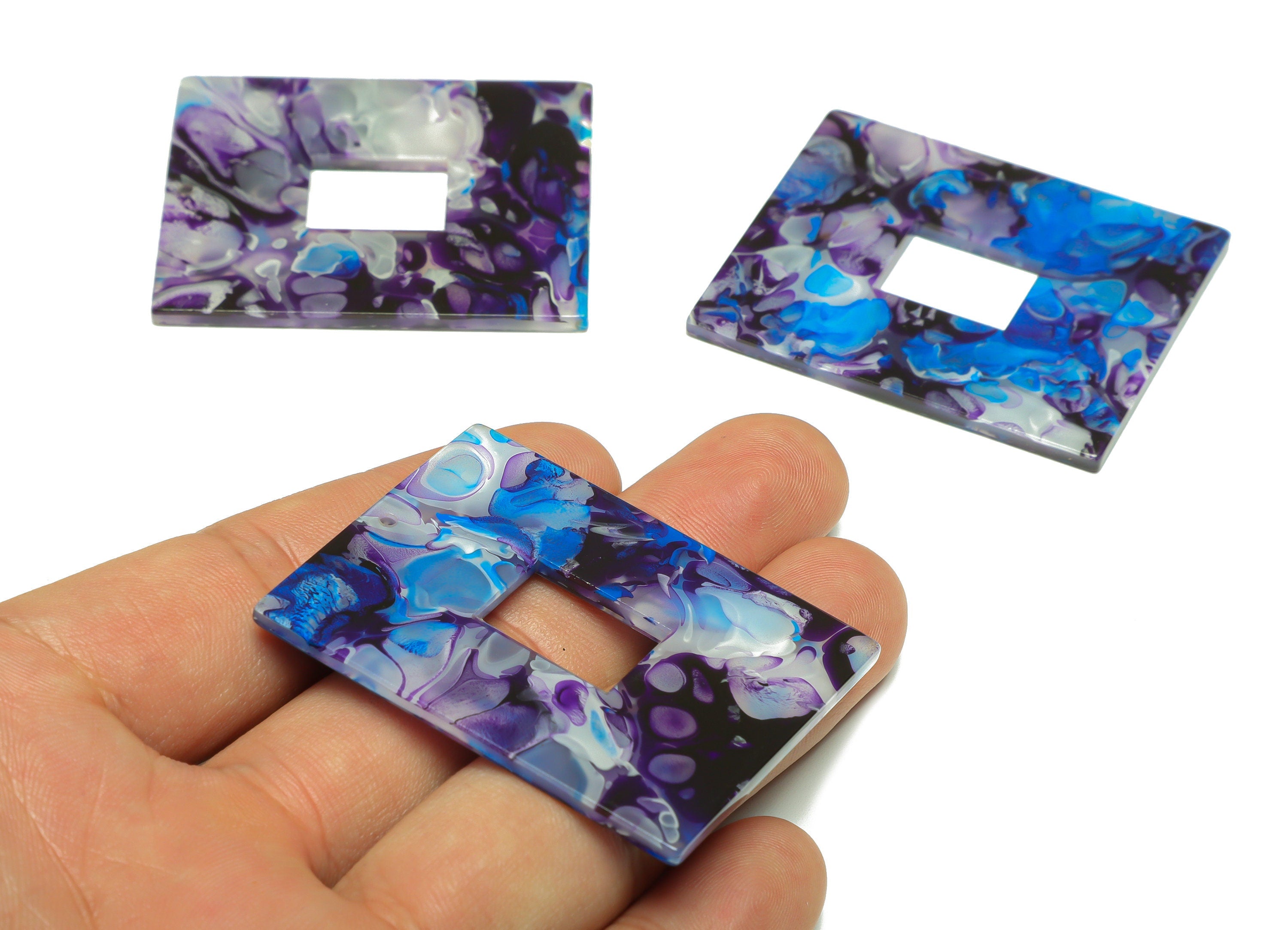 Acrylic Rectangle Charm - Rectangle Rainbow Pendant - Acrylic Earring Charm - Marbling Pattern - Code:A943 - 48.93x39.53x2.5mm - AC2614-A943 - DOMEDBAZAAR