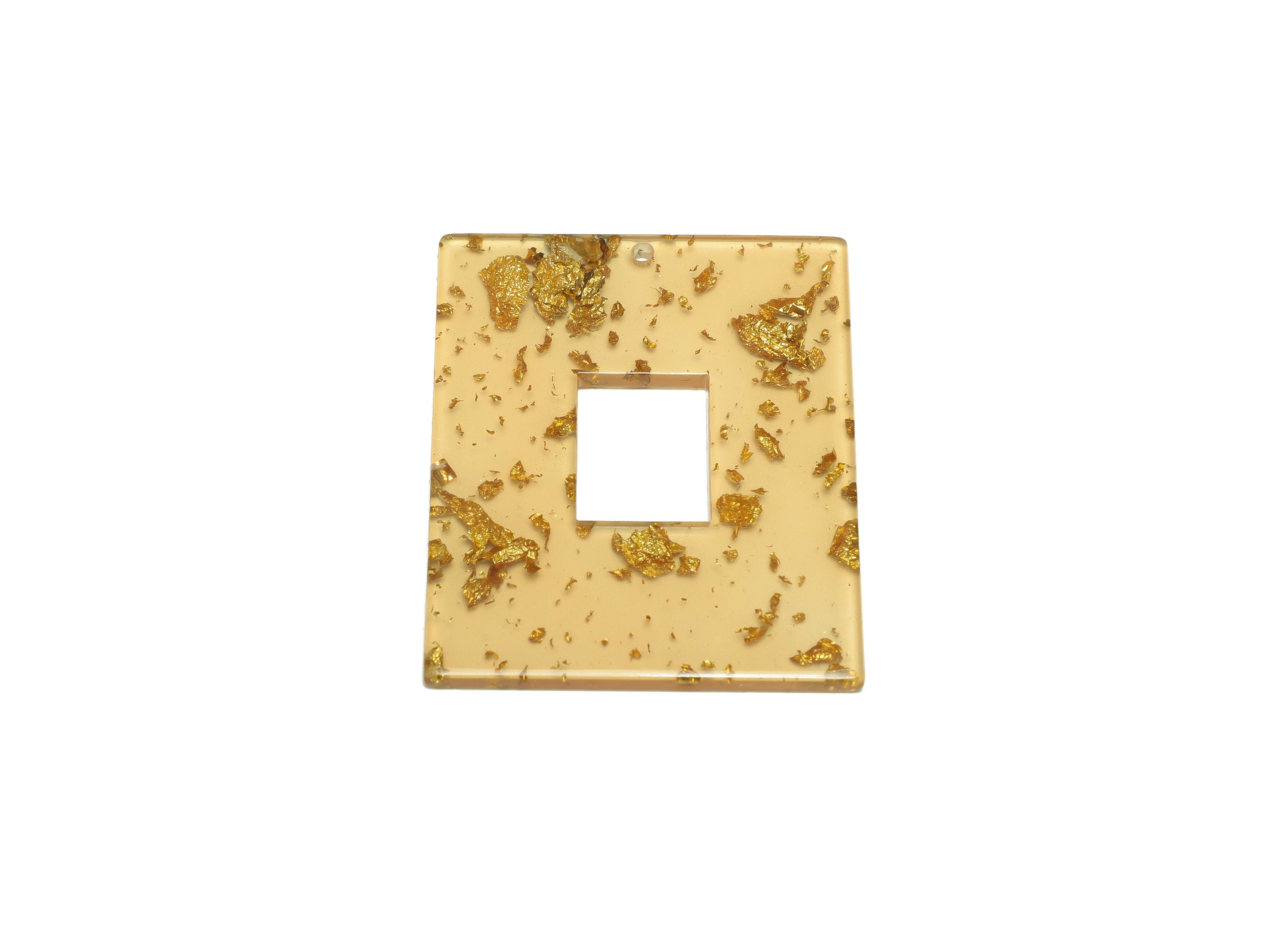 Acrylic Rectangle Charm - Gold Foil & Confetti Pendant - Acrylic Earring Charm - Jewelry Making - Code: A518 - 49x39.68x2.41mm - AC2614-A518 - DOMEDBAZAAR