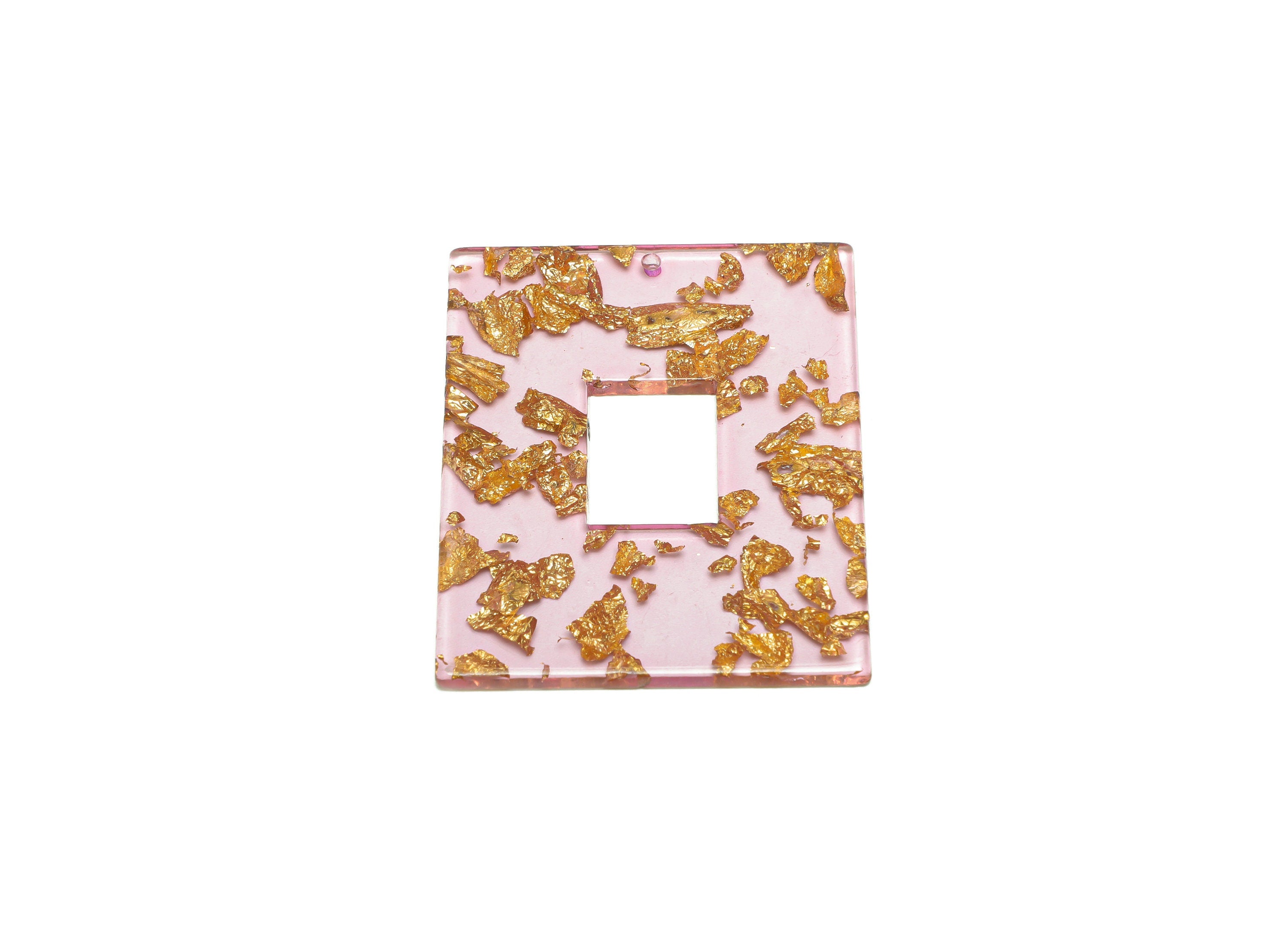 Acrylic Rectangle Charm - Gold Foil Pendant - Acrylic Pink Earring Charm - Jewelry Making - Code: A293 - 49x40x2mm - AC2614-A293 - DOMEDBAZAAR