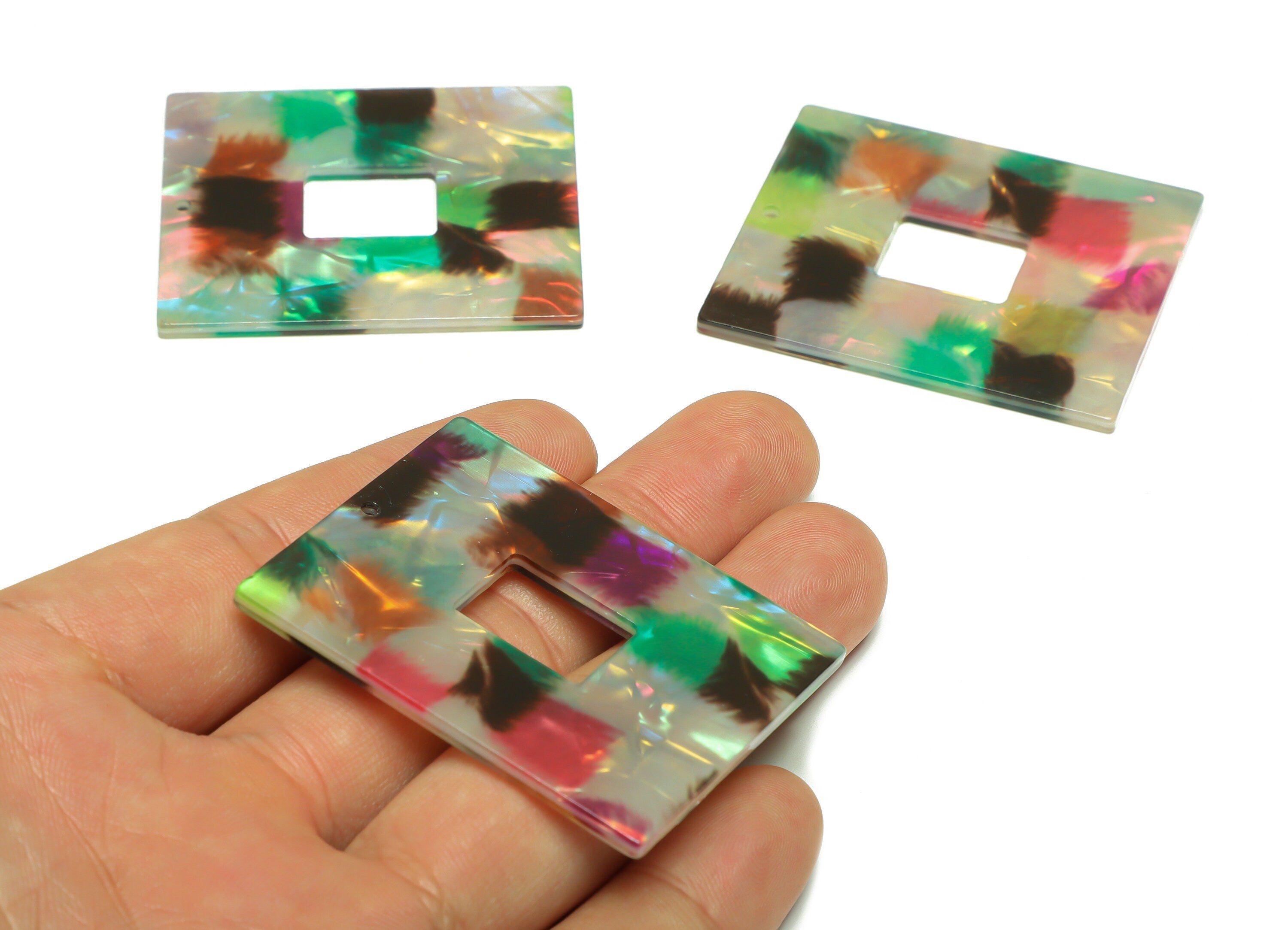 PVC Rectangle Charm - Rectangle Mix Color Pendant - PVC Earring Charm - Jewelry Making - Code:A934 - 49.37x40.09x2.5mm - AC2614-A934 - DOMEDBAZAAR