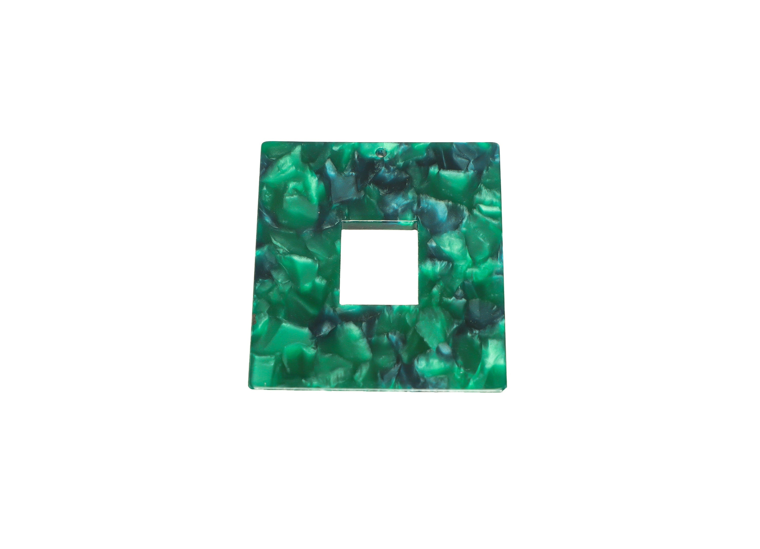 Acetate Rectangle Charm - Acetate Green Pendant - Acetate Earring Charm - Jewelry Making - Code:A13 - 49x39.89x2mm - AC2614-A13 - DOMEDBAZAAR